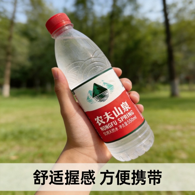 「图片1」生成八张产品主图，以图中的农夫山泉为主产品，风格不限预览效果