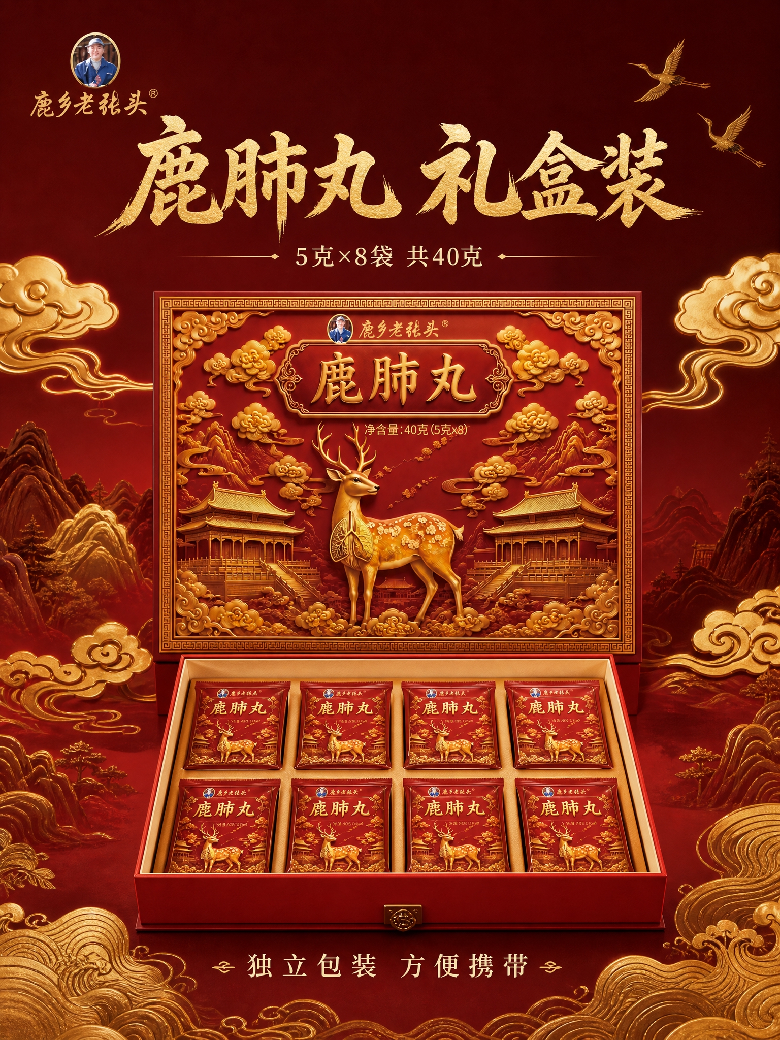 [主图-3 3:4] 抖音商品主图，主题为鹿肺丸礼盒展示与规格… - 图片创意预览