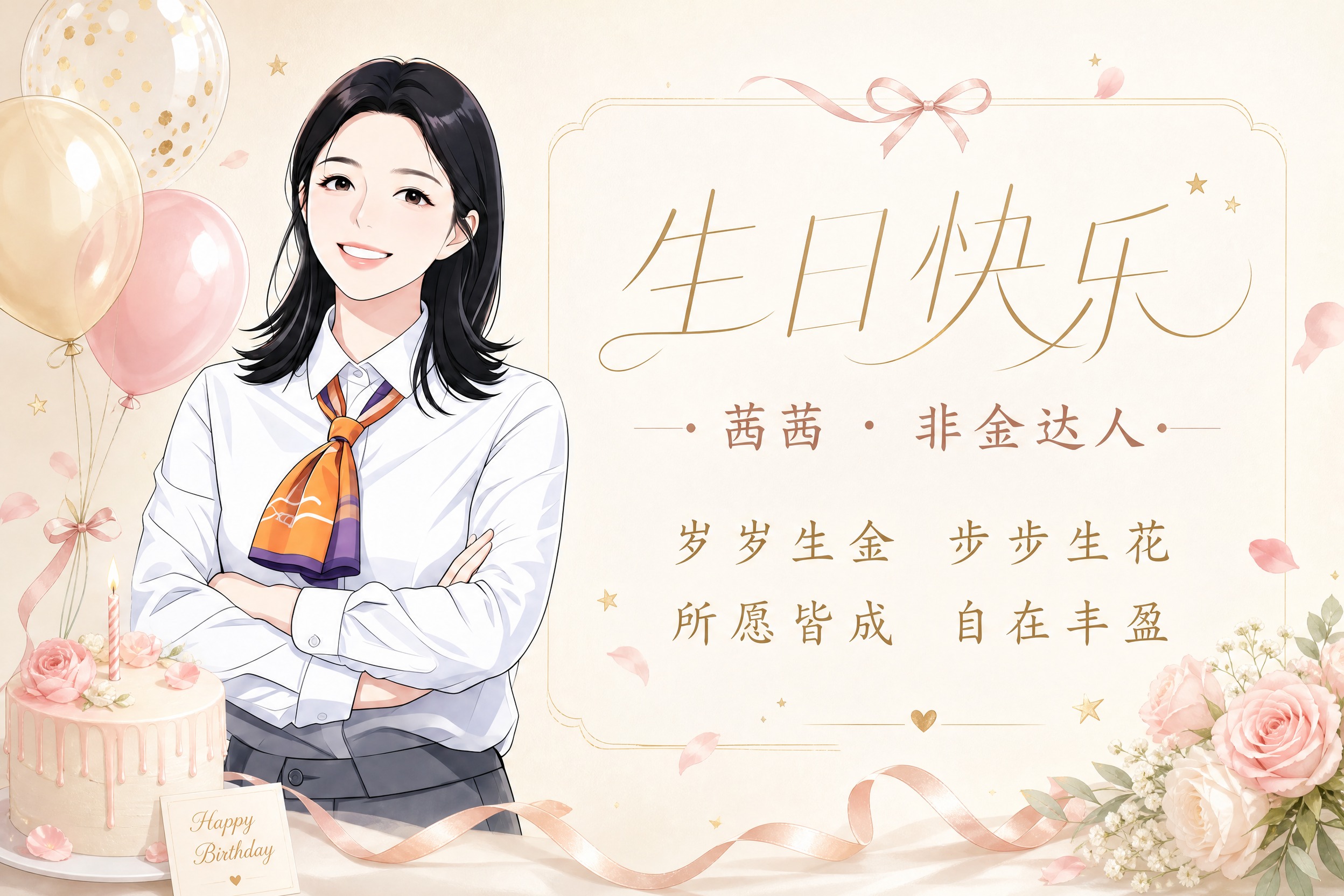 基于参考图重新设计生日贺卡，整体风格改为清新雅致、简约高级，去… - 图片创意预览