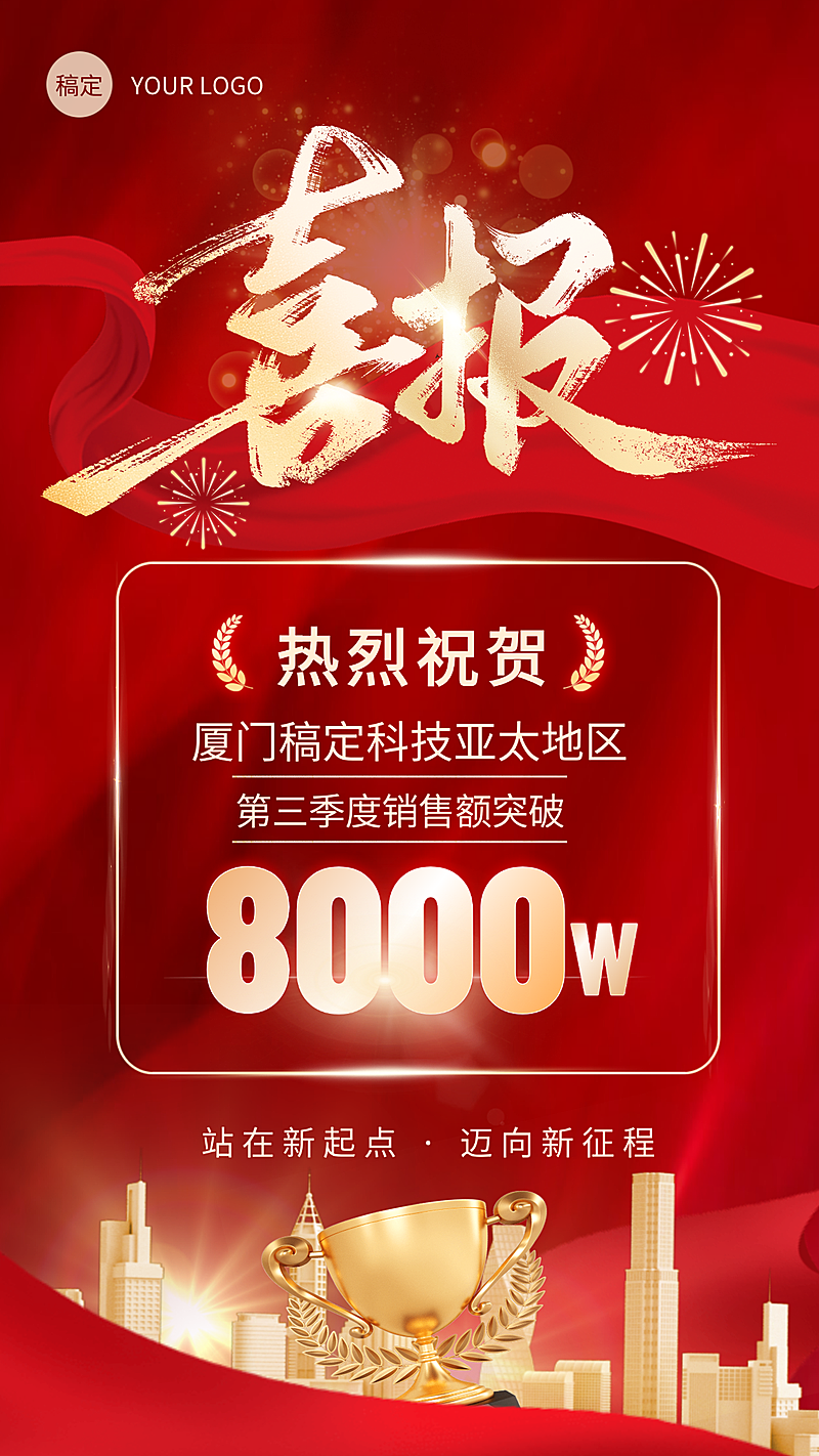 红金销售业绩战报捷报喜报手机竖版海报