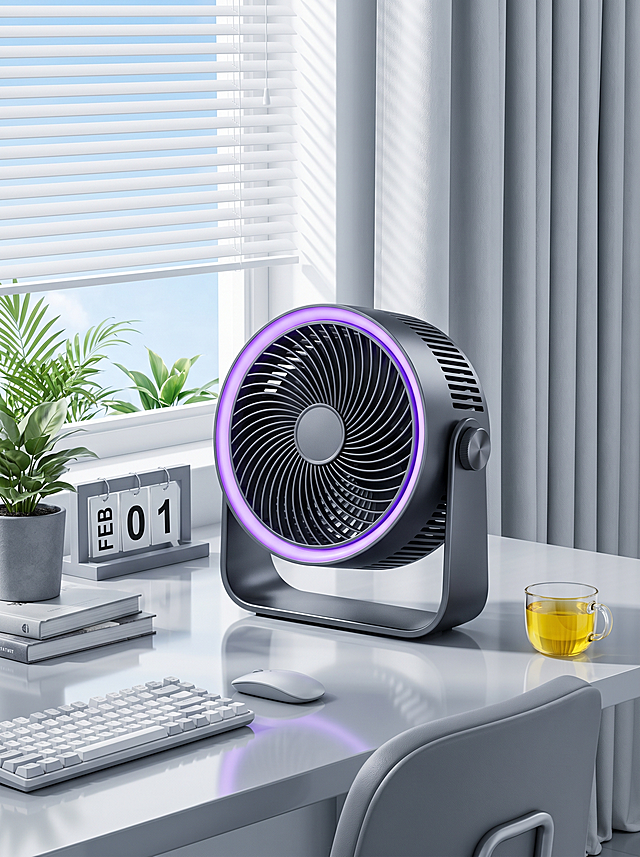 现代感与科技感融合的3D风设计，轻拟物风格搭配金属质感与霓虹灯环，营造清爽舒适的办公氛围，展现未来生活美学。