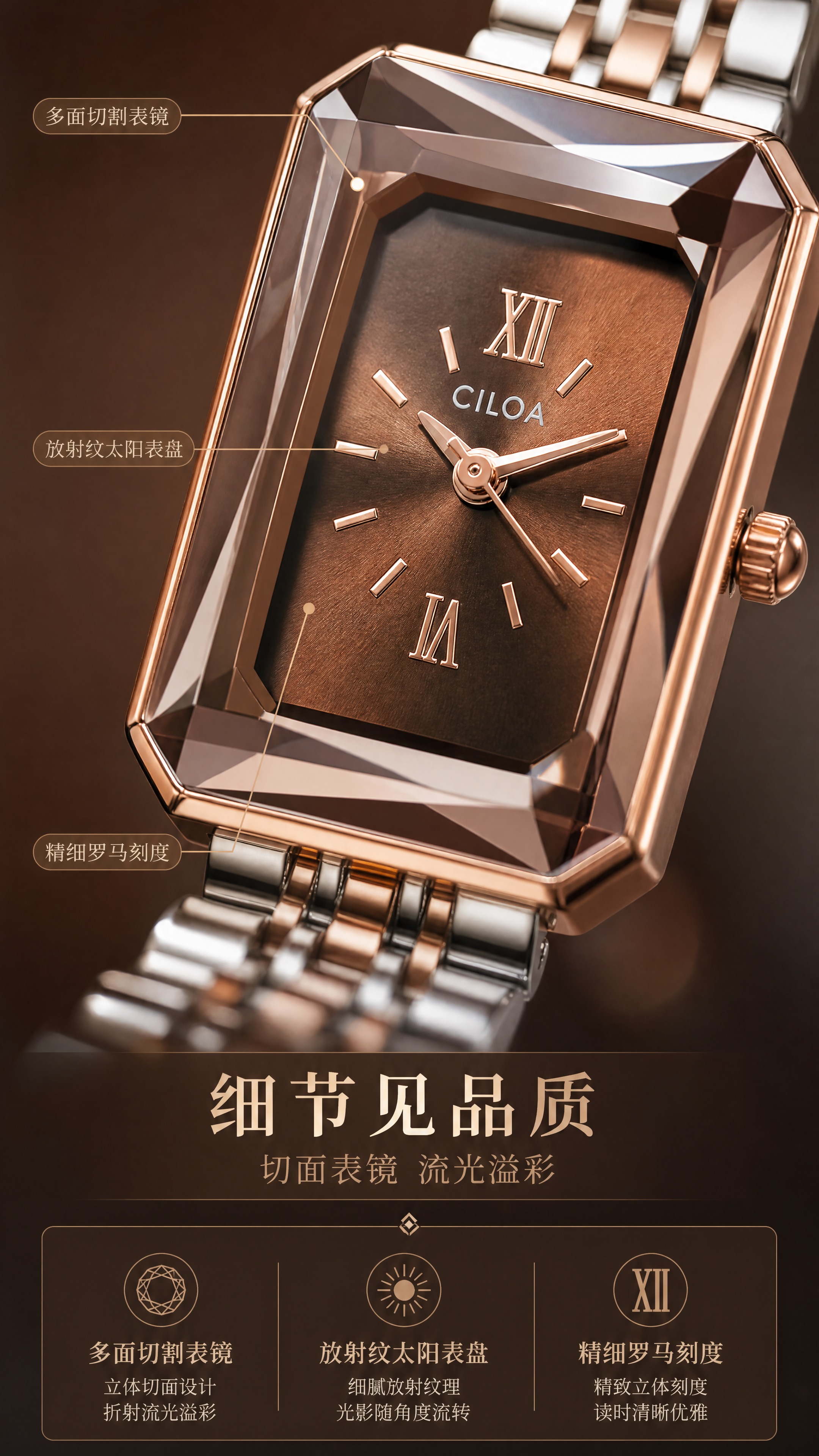 [商品] 使用【图1】CILOA 女士方形石英腕表；保留玫瑰金… - 图片创意预览