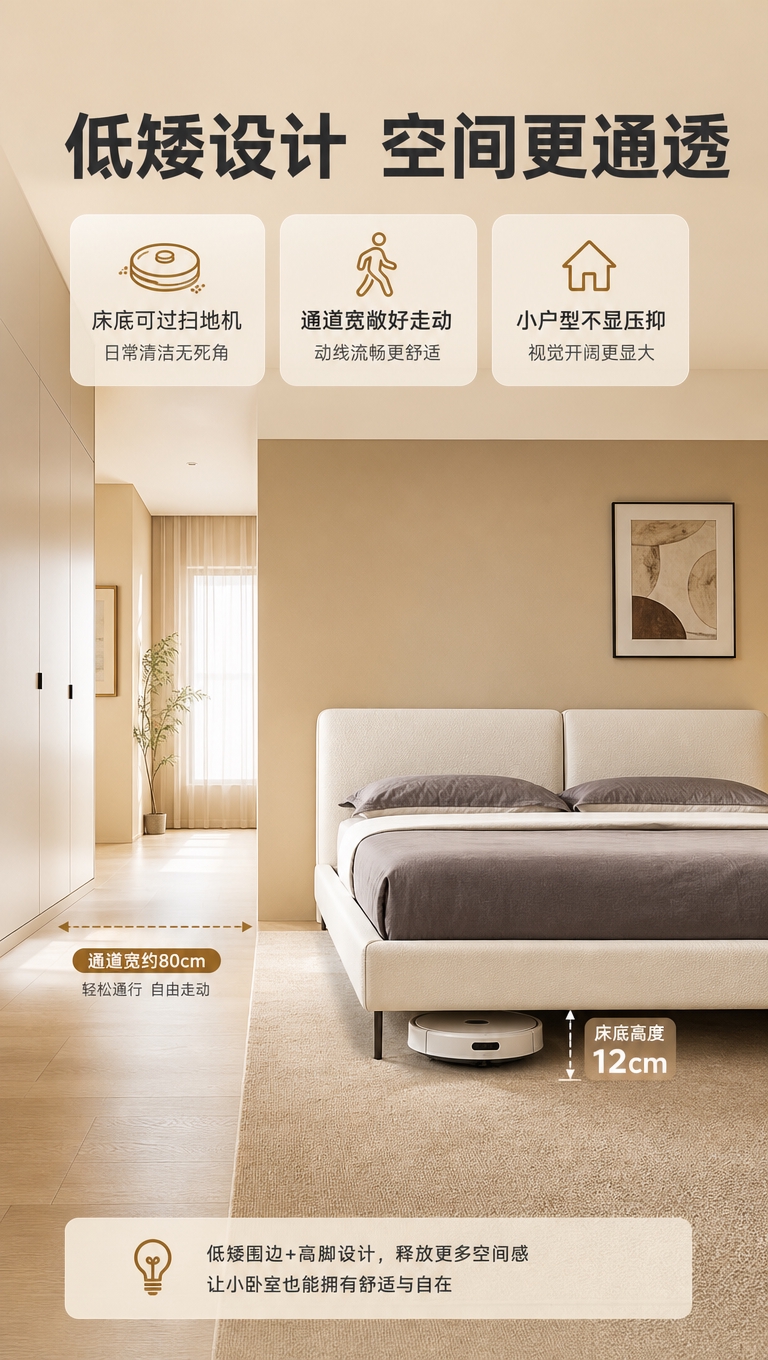 [商品] 使用【图1】米白色意式极简软包床；保留床头双块软包造… - 图片创意预览