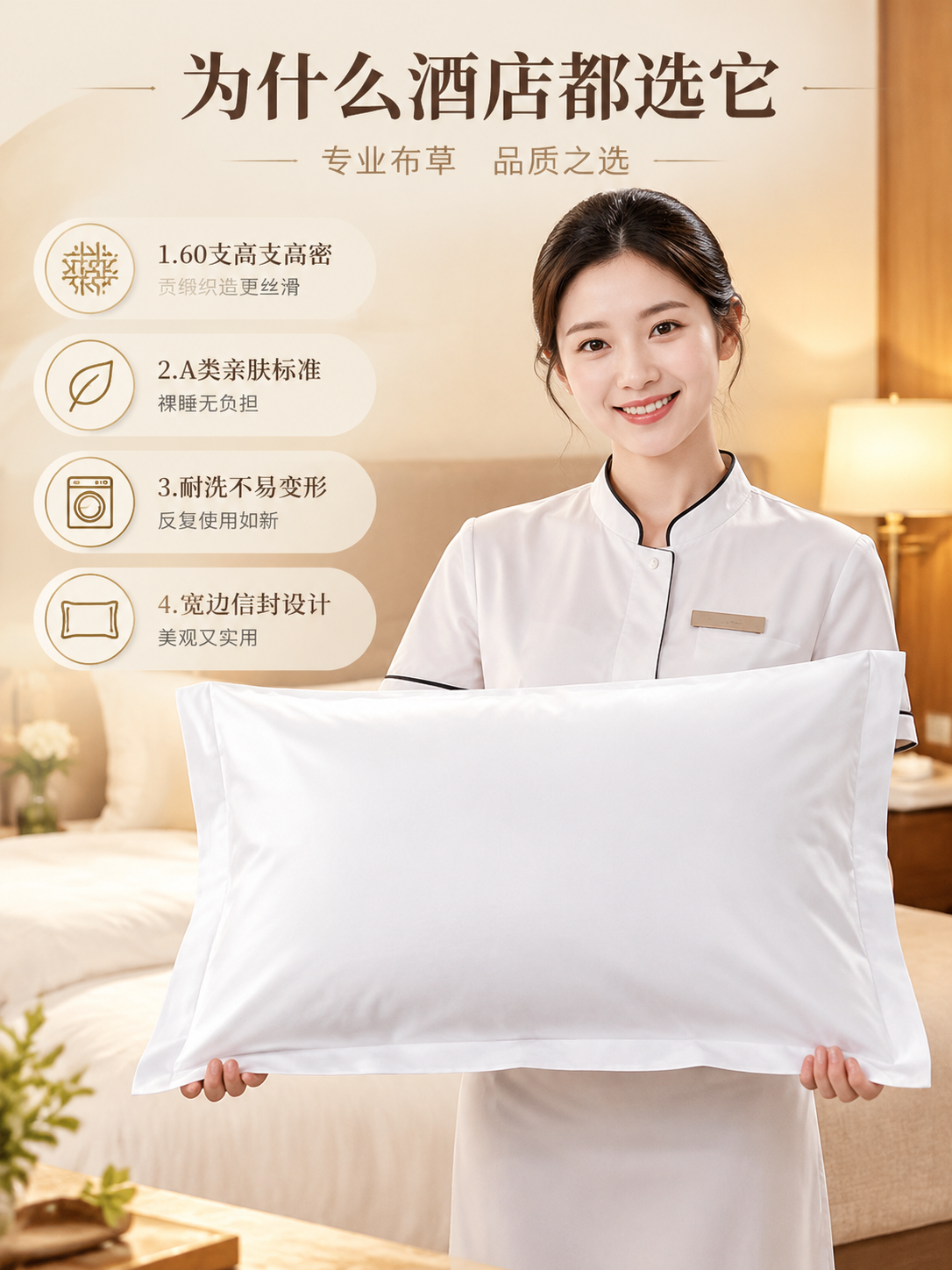 [商品] 使用【图1】酒店款纯白贡缎枕套；保留纯白颜色、贡缎面… - 图片创意预览