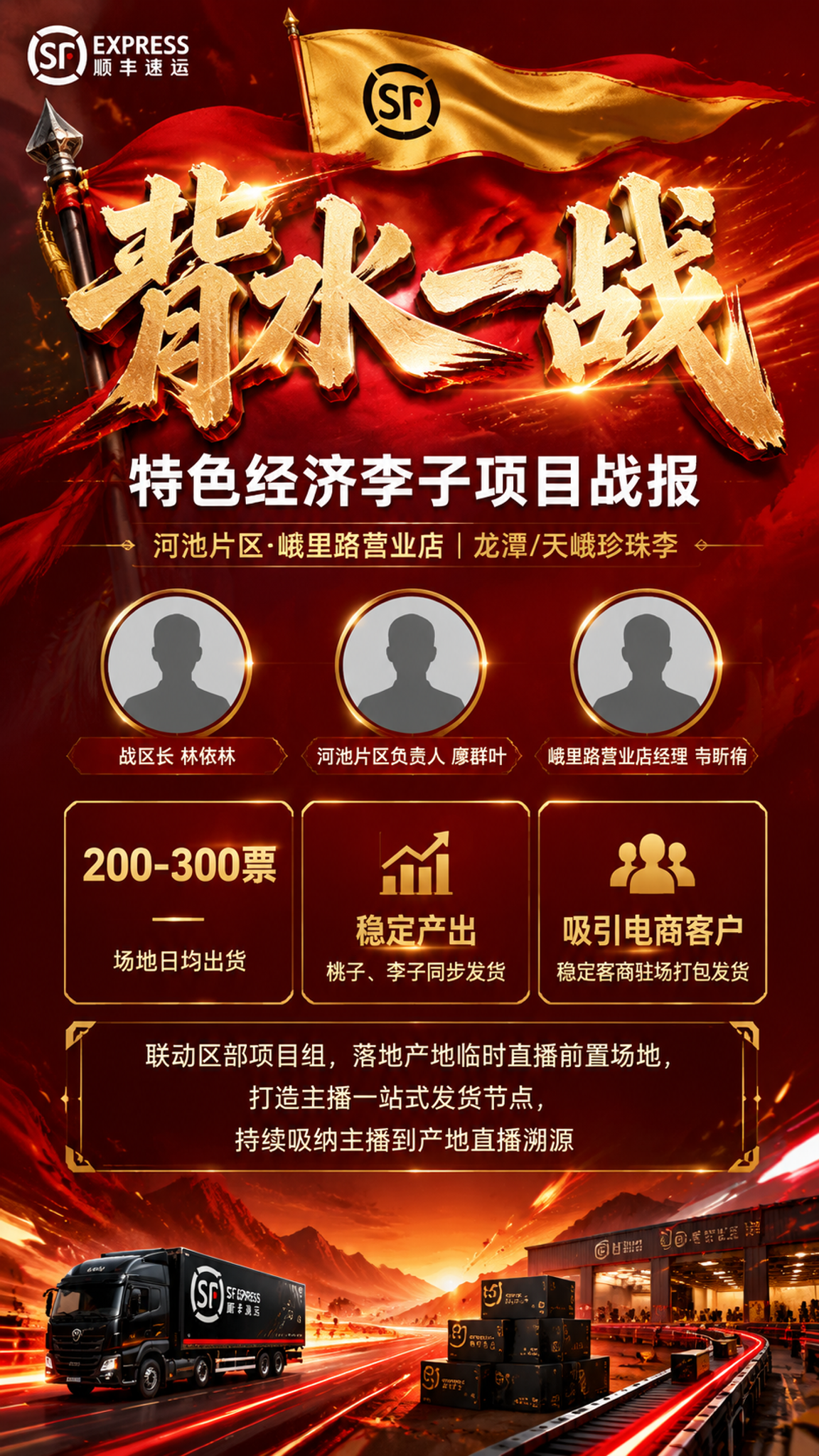 一张顺丰风格的战报喜报海报，竖版9:16比例，红金配色，大气正… - 图片创意预览
