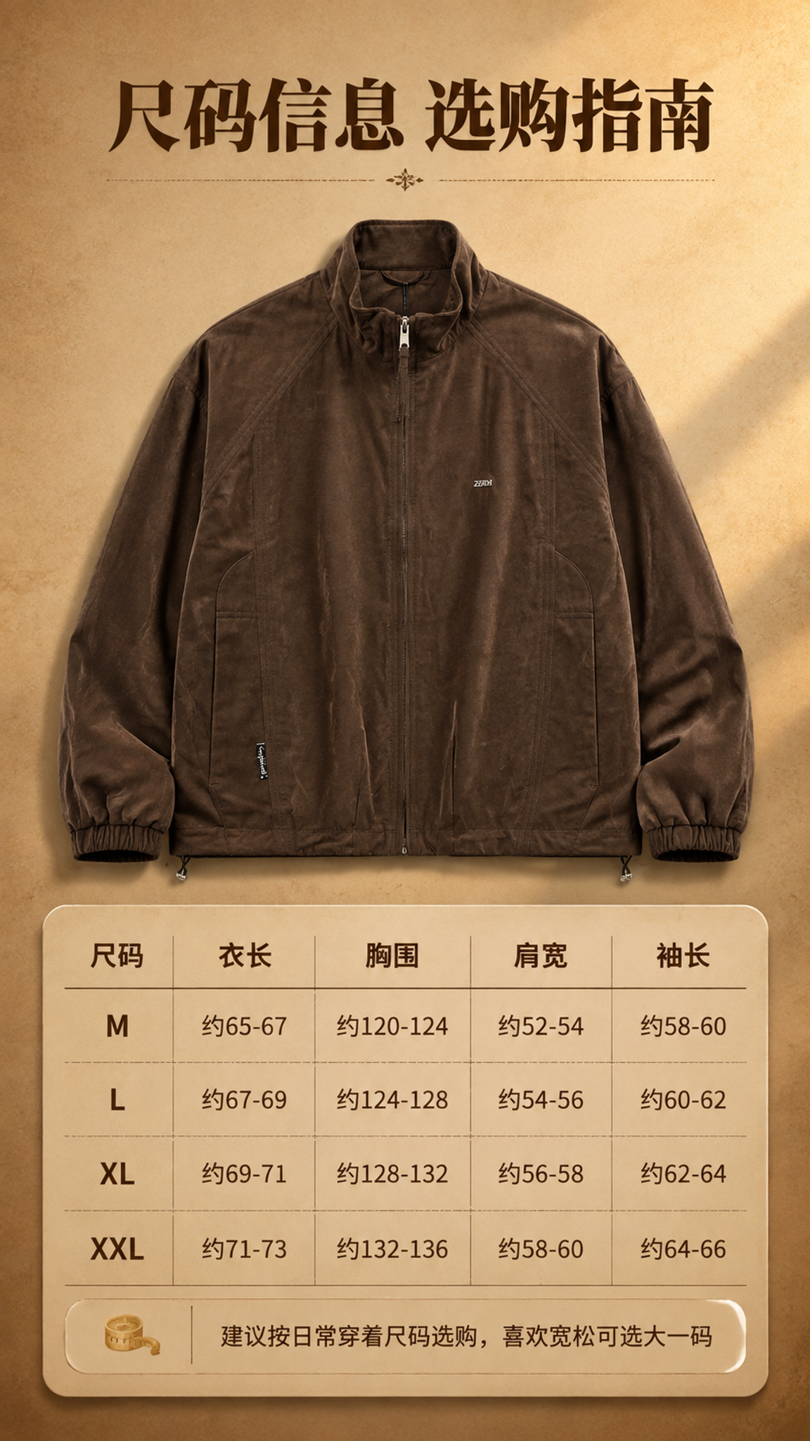 [商品] 使用【图1】深棕色立领休闲夹克；商品处理：保留立领、… - 图片创意预览