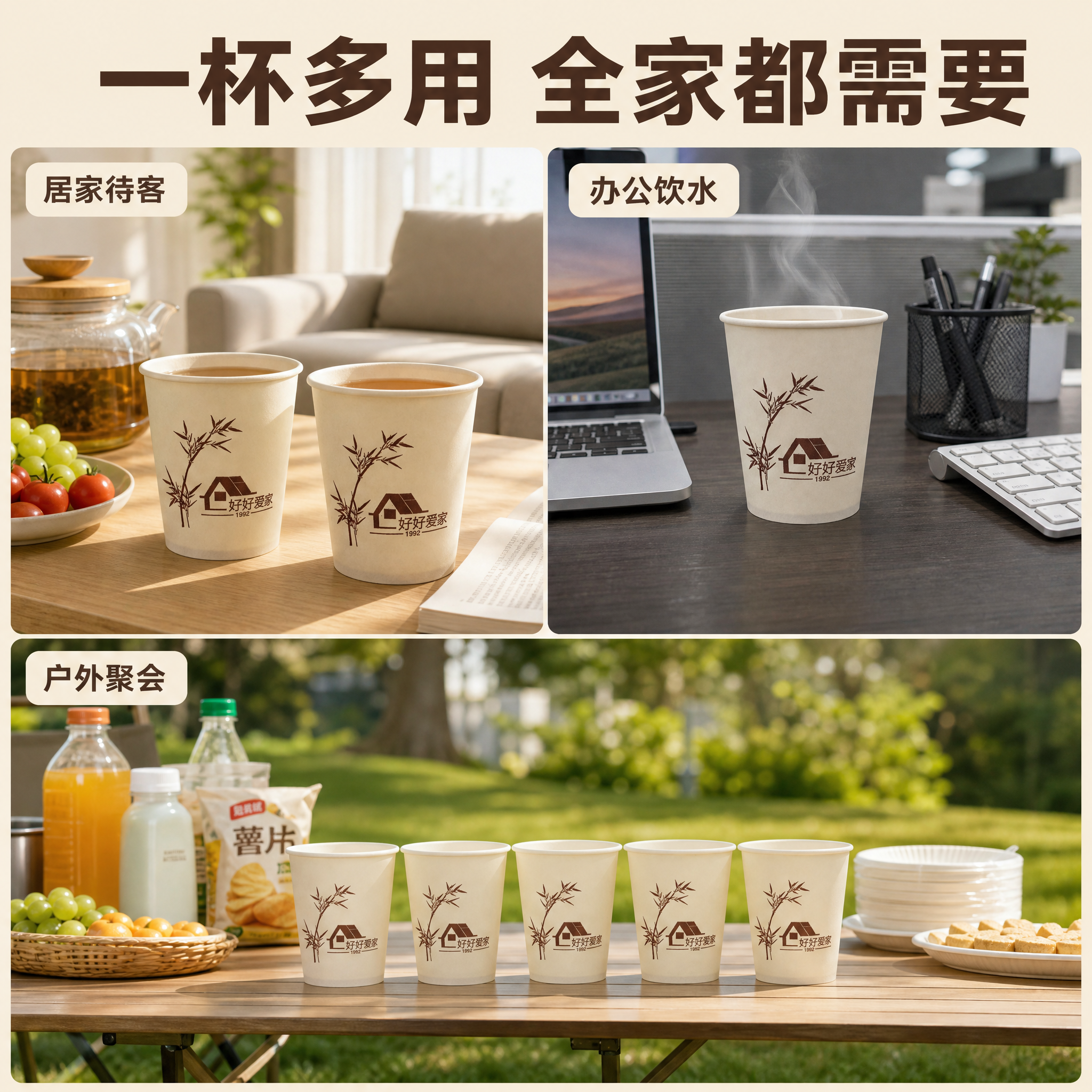 [主图-4] 主题：多场景适用——居家办公待客都好用，展示纸杯… - 图片创意预览
