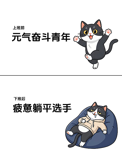 小红书打工人上下班状态对比图封面
