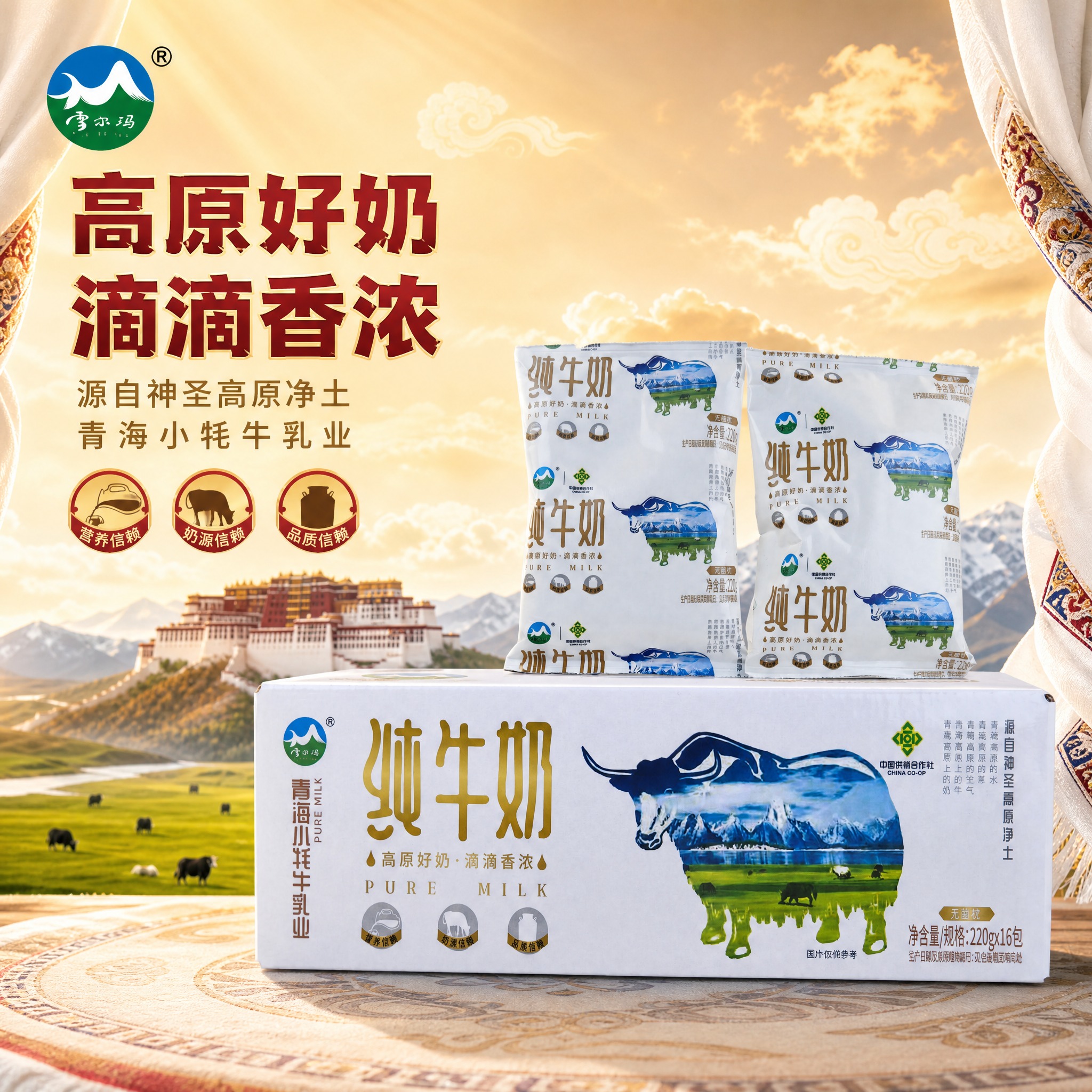 [主图-1] 微藏式纯牛奶首图，整箱+袋装组合，微仰视角度，藏… - 图片创意预览