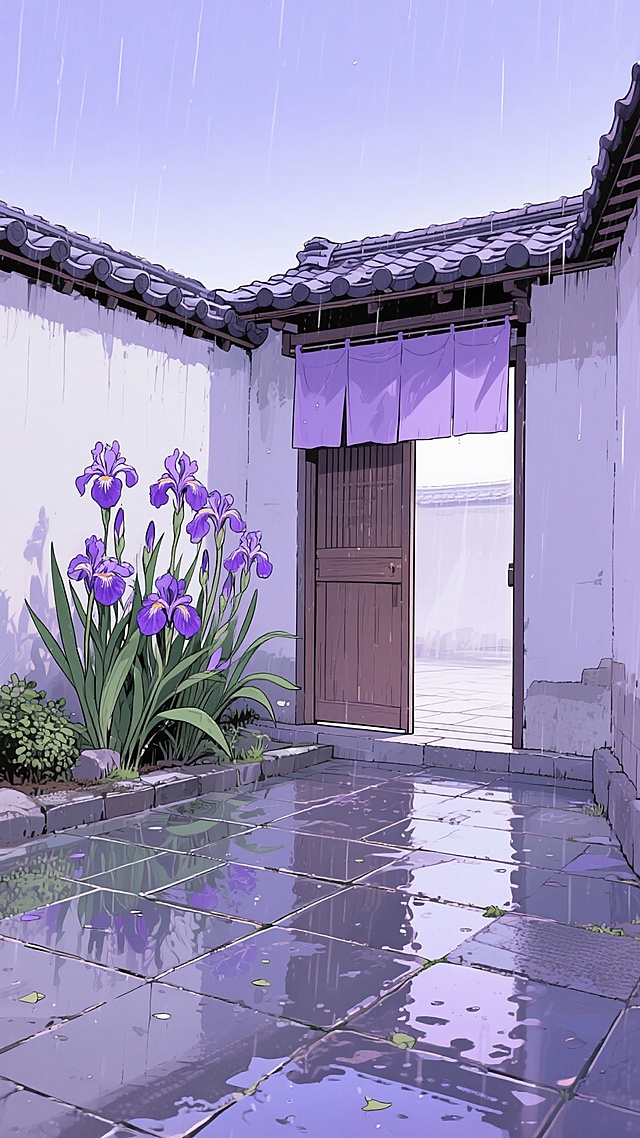 二次元，古风，浅紫色庭院，生成10张