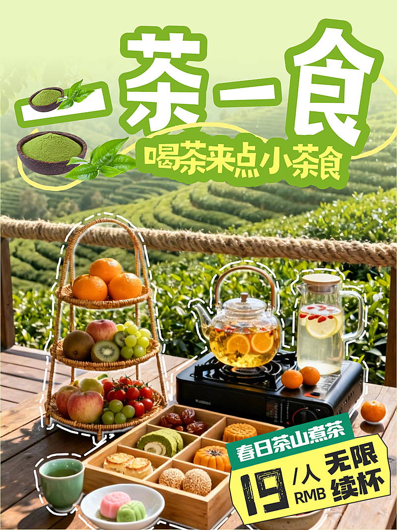 春日野餐煮茶特惠套餐宣传小红书封面