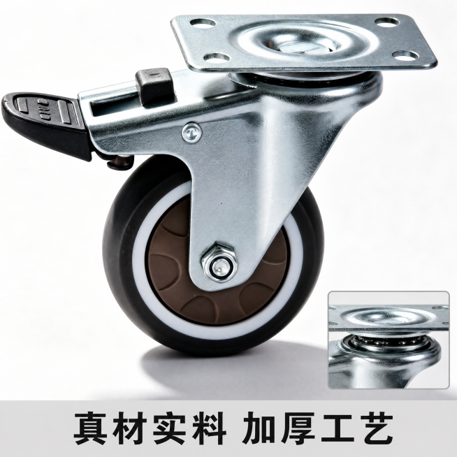 [主图-3] TPR万向轮材质工艺细节展示图
[氛围风格] 微距细节特写五金质感风格
[画质] 商业摄影质感、光线均匀通透、产品清晰真实、画面干净高级
[元素] 保持万向轮外观（物理结构、TPR橡胶材预览效果