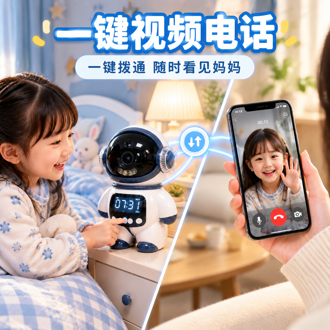 重新设计为左右斜切分割面构图（对角线分割画面。左侧：儿童卧室场… - 图片创意预览