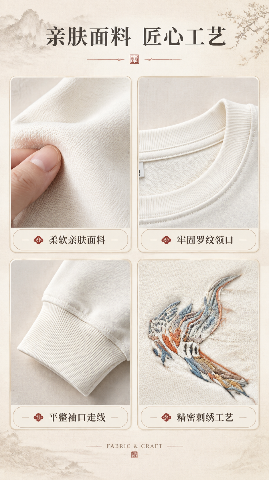 [商品] 使用【图1】米白色圆领长袖卫衣；商品处理：保留圆领、… - 图片创意预览