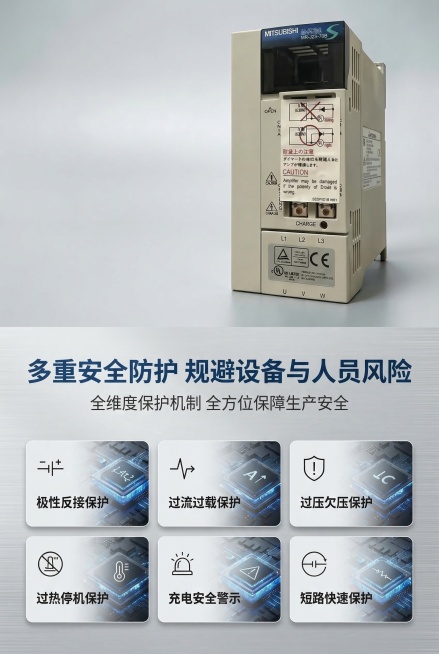 8K 超高清写实工业产品摄影 + 可视化设计，2:3 竖版电商详情页，统一日系高端工业科技极简风格。画面采用上下分栏的杂志式排版，上半部分为产品正面近景特写图，严格还原上传的产品图，包括产品上的安全警预览效果