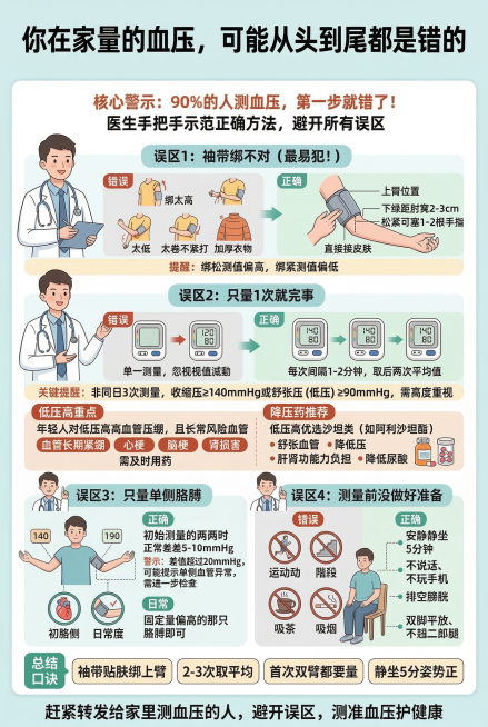 将原图的标签行删除，保留其他文案和内容不变，测血压科普信息图，清晰排版，医疗科普风格，干净舒适的色调预览效果