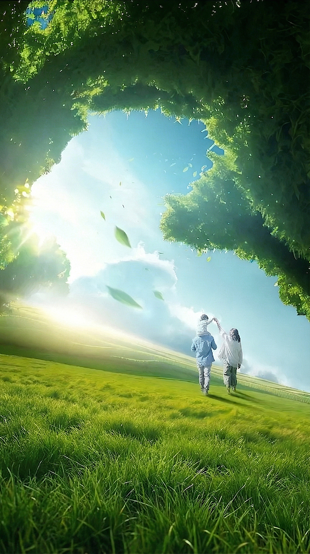 将图片底部的小麦修改为自然的绿色草地，保持整体风格和光影和原图一致，让修改区域和上方原有草地自然衔接，画面和谐统一