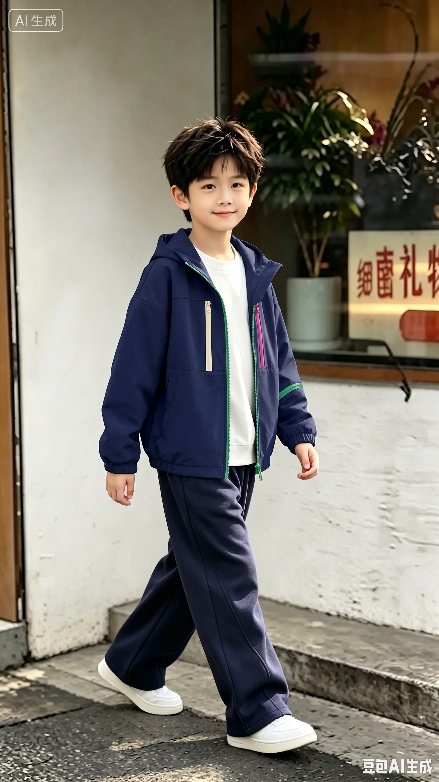 用图1的衣服裤子组成的套装替换图的2的人物的身上穿的衣服裤子，… - 图片创意预览