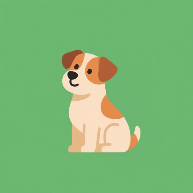 一只平面卡通风格的狗狗，造型简洁，色彩明快，坐姿，纯色背景预览效果