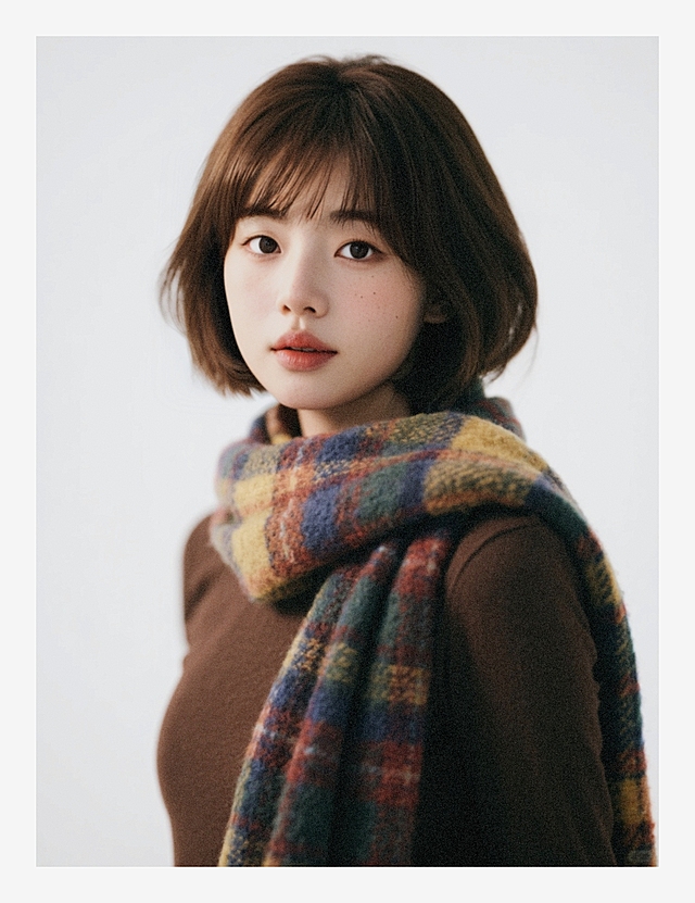 一个女生，白色背景，加强明暗对比，强曝光低饱和，半身照，高级感