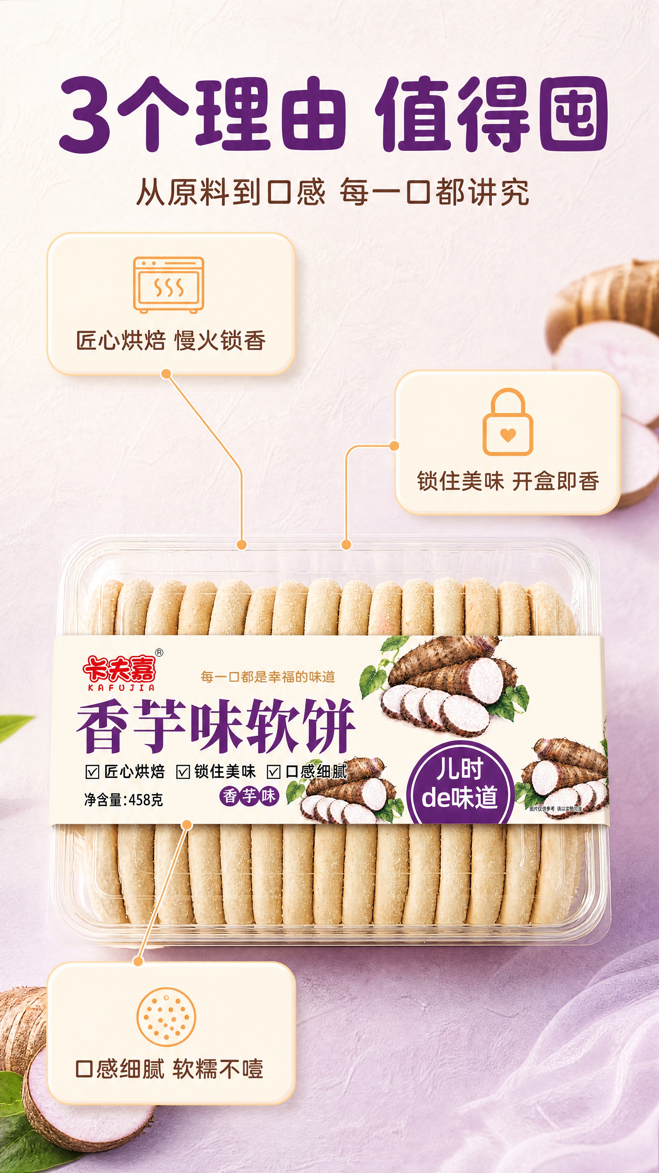 [商品] 使用【图1】卡夫嘉香芋味软饼458g，完整保留透明盒… - 图片创意预览