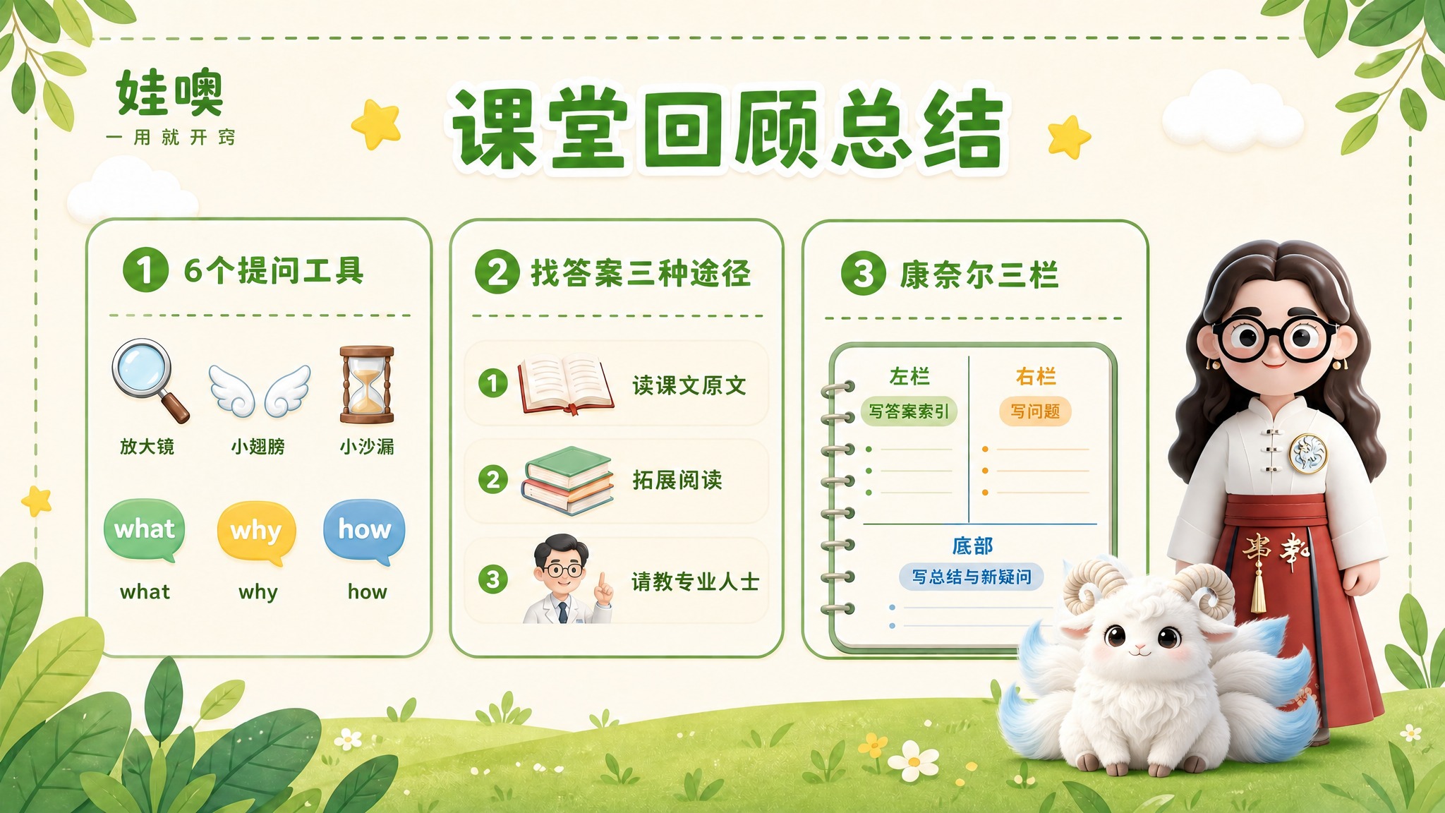 将图中右侧的卡通女老师替换为：穿白色中式盘扣上衣、红色裙子、戴… - 图片创意预览