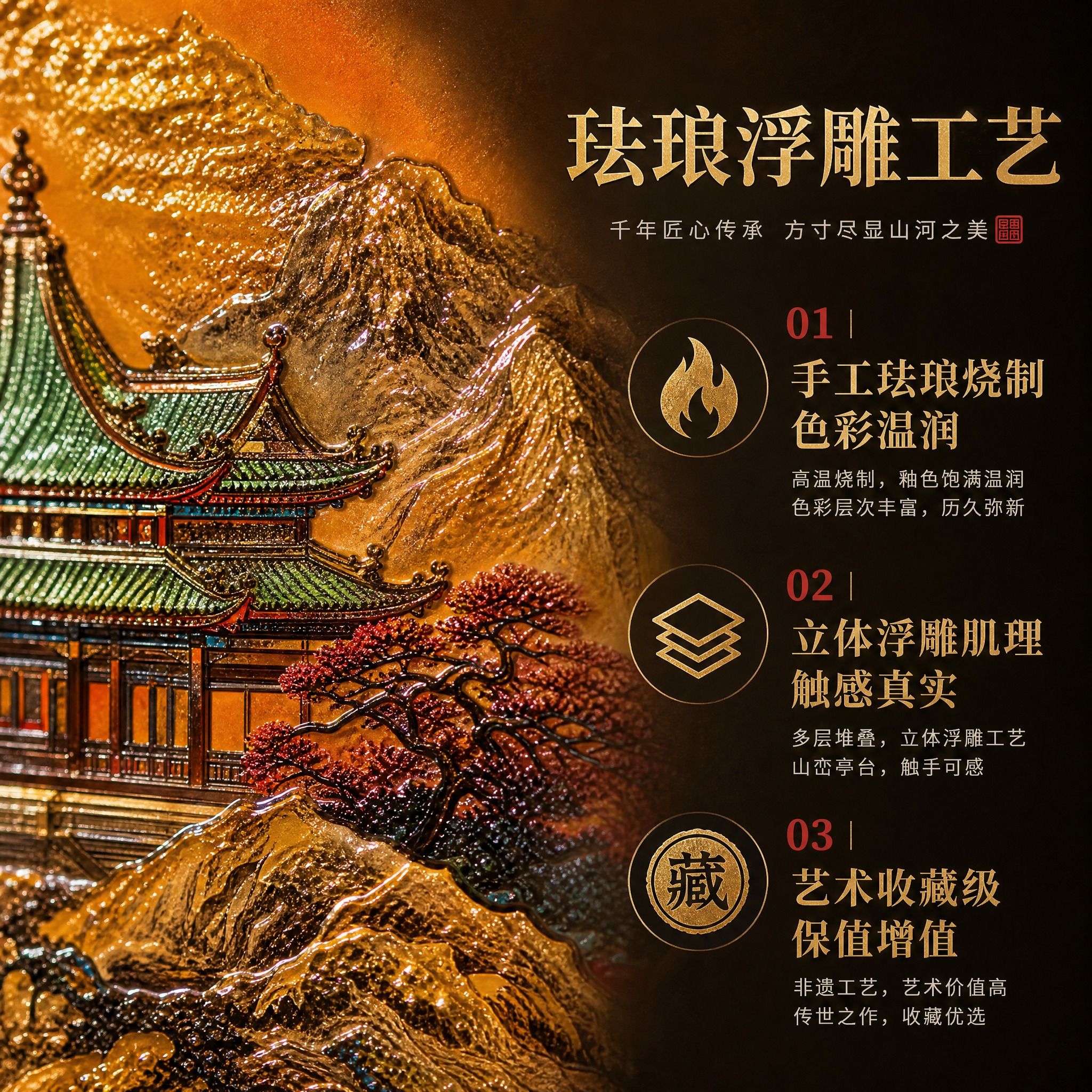 [主图-2] 核心亮点图，任务是展示珐琅浮雕工艺的立体肌理与艺… - 图片创意预览