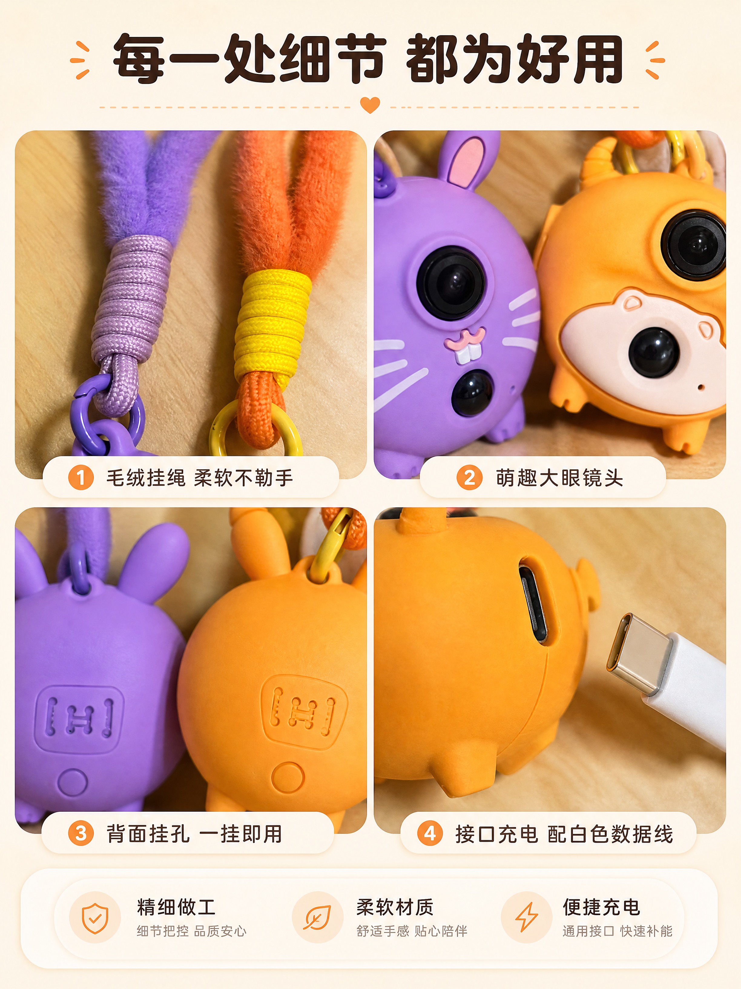 [商品] 使用【图1】两款挂饰摄像机，微距须与实物一致：紫色款… - 图片创意预览