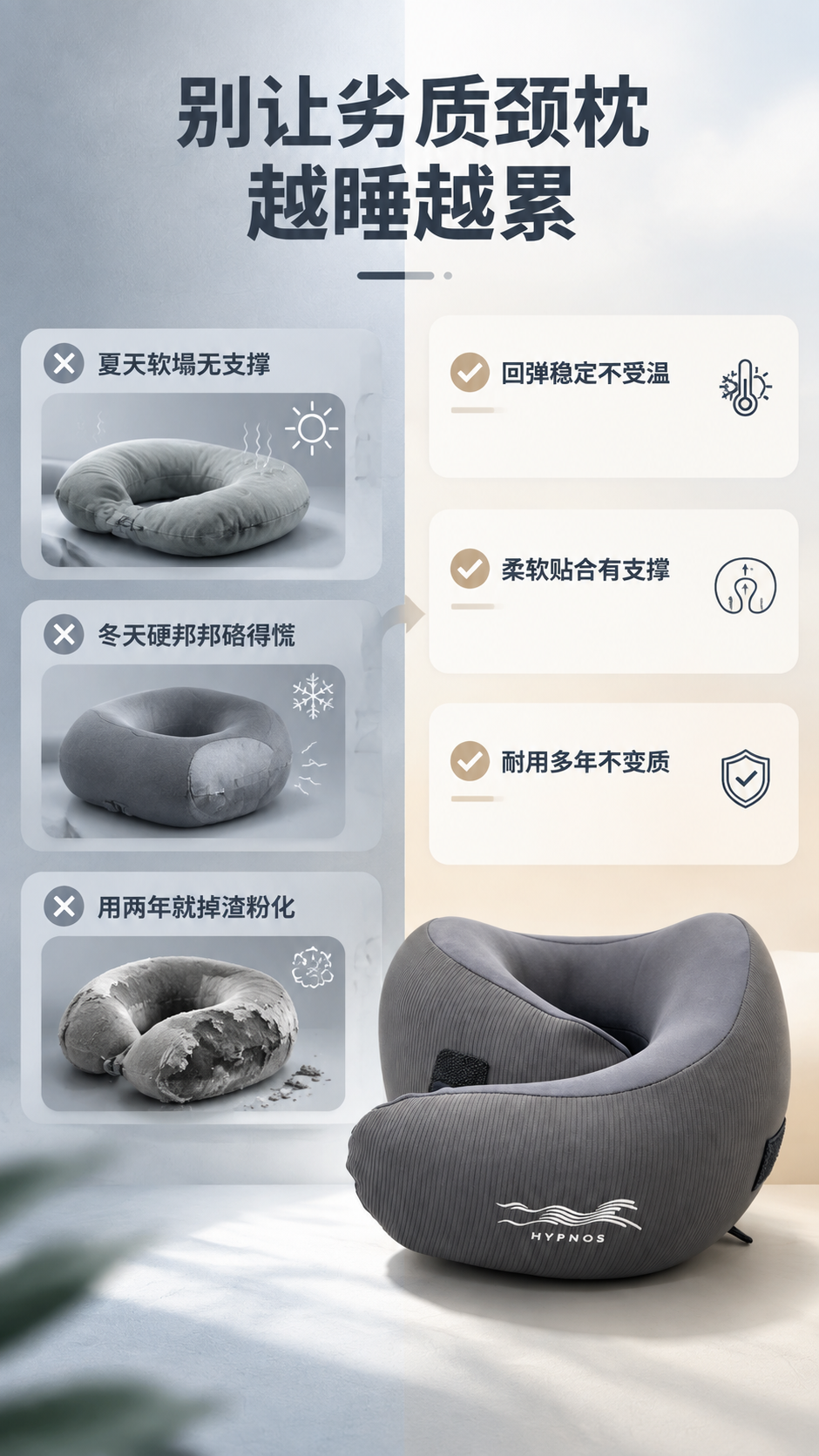 [商品] 使用【图1】灰色生物基流心护脖枕；保留U型结构、灰色… - 图片创意预览