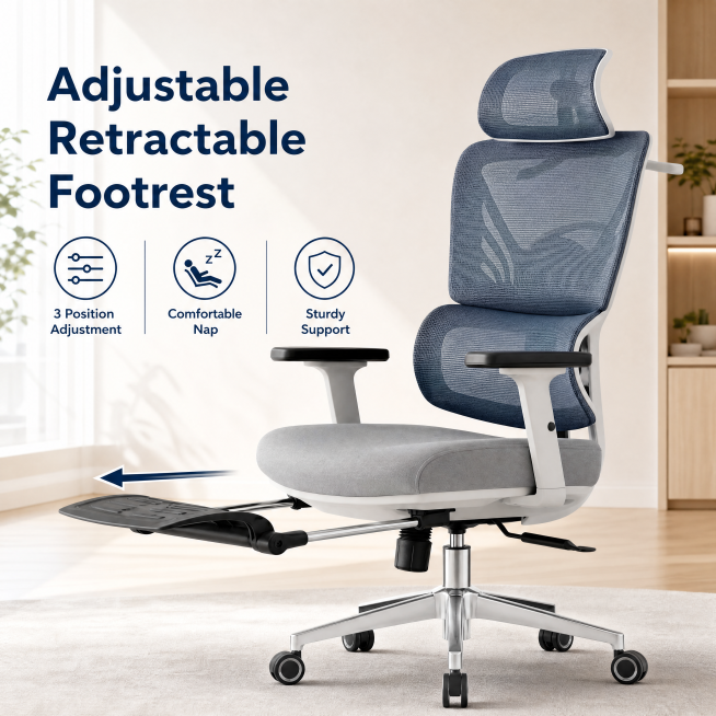 [Main Figure 4] Retractable footrest function demonstration. Keep the appearance (physical structure预览效果