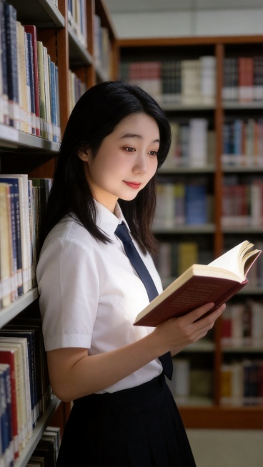 基于参考图人物，改为中景侧拍，高质量超清画质，真实摄影风格，达芬奇大师后期调色，柔和清透细腻影调，高对比度自然饱和度，青春靓丽高中校花，面容清秀，皮肤白皙紧致有光泽，五官立体比例协调，眉眼清纯含笑，自预览效果