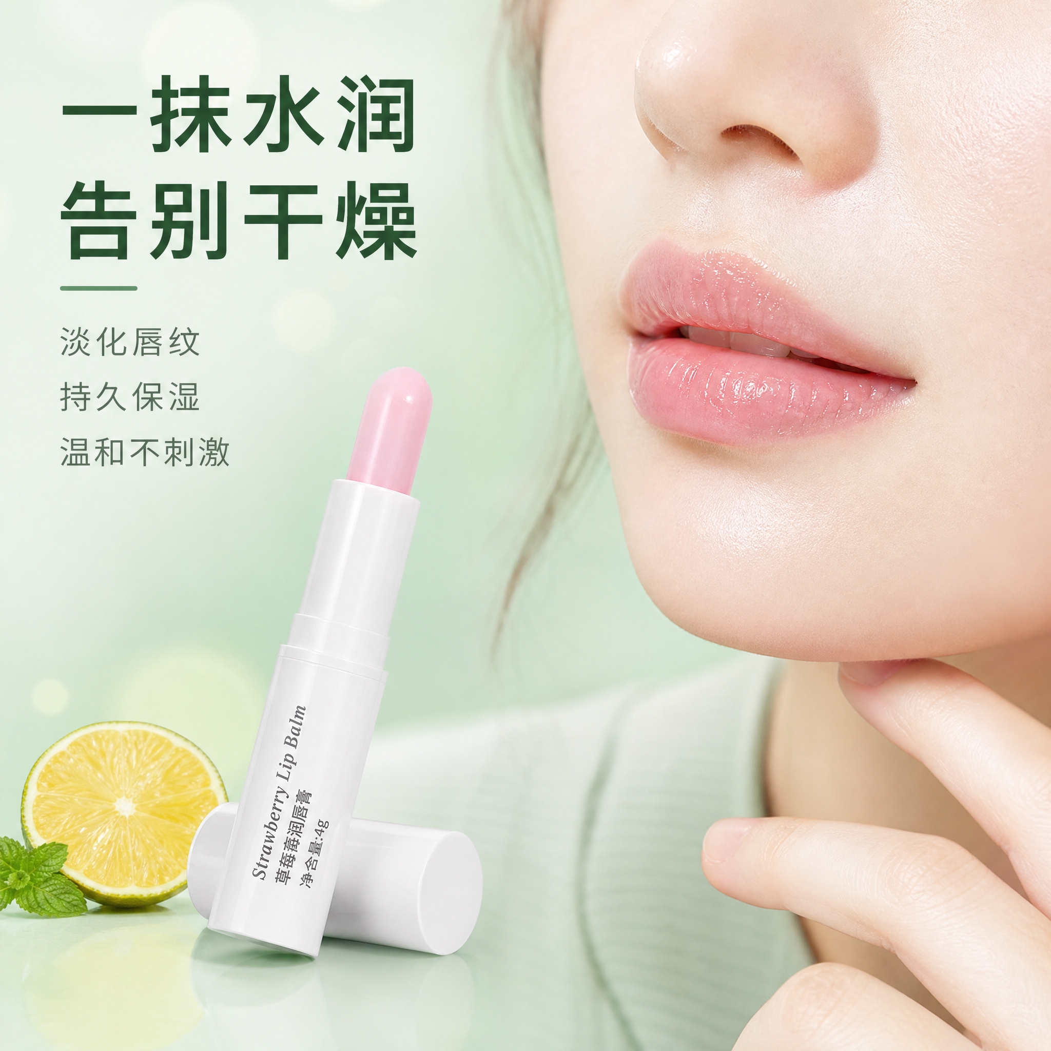 [主图-4] 真人使用场景实证，展示女性使用润唇膏后的水润双唇… - 图片创意预览