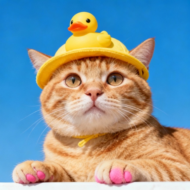 帮我生成20个甜美写实风格的萌宠照片，包含戴着黄色小鸭帽的橘猫、架着黑框眼镜的白猫、扮作蒙娜丽莎的猫咪、喝咖啡戴墨镜的白猫，以及吐舌头的柴犬、吹泡泡的橘猫、头顶肉骨头的小狗等多样角色，背景涵盖室内与蓝预览效果