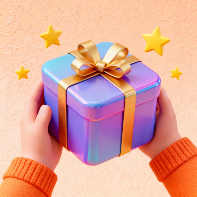 礼物盒子小一点点，人物手动比例大一点点，别的不变预览效果