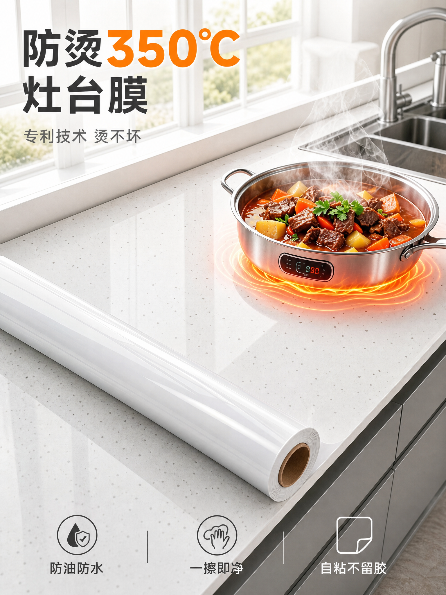 [主图-1] 厨房防烫耐高温灶台膜首图，场景沉浸型，突出产品识… - 图片创意预览