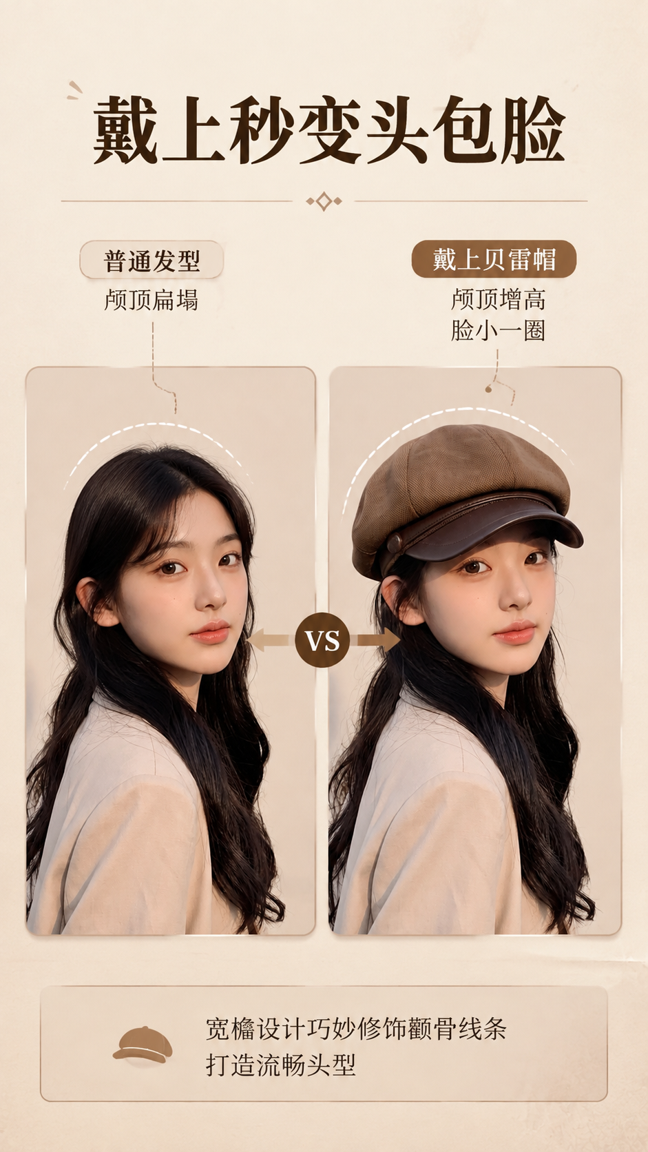 [商品] 使用【图1】棕色八角贝雷帽模特图；商品处理：保留八角… - 图片创意预览