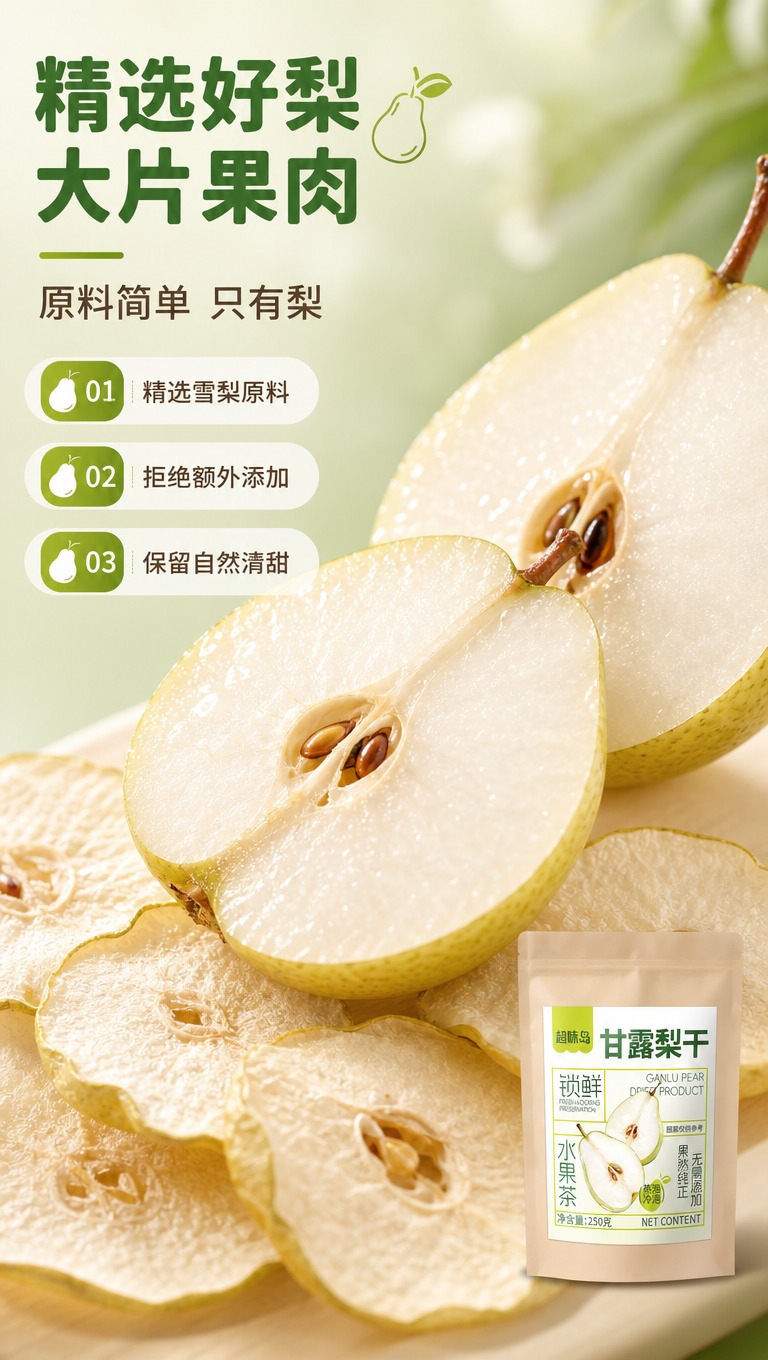 [商品] 使用【图1】超味岛甘露梨干自立袋包装作为辅助元素；保… - 图片创意预览