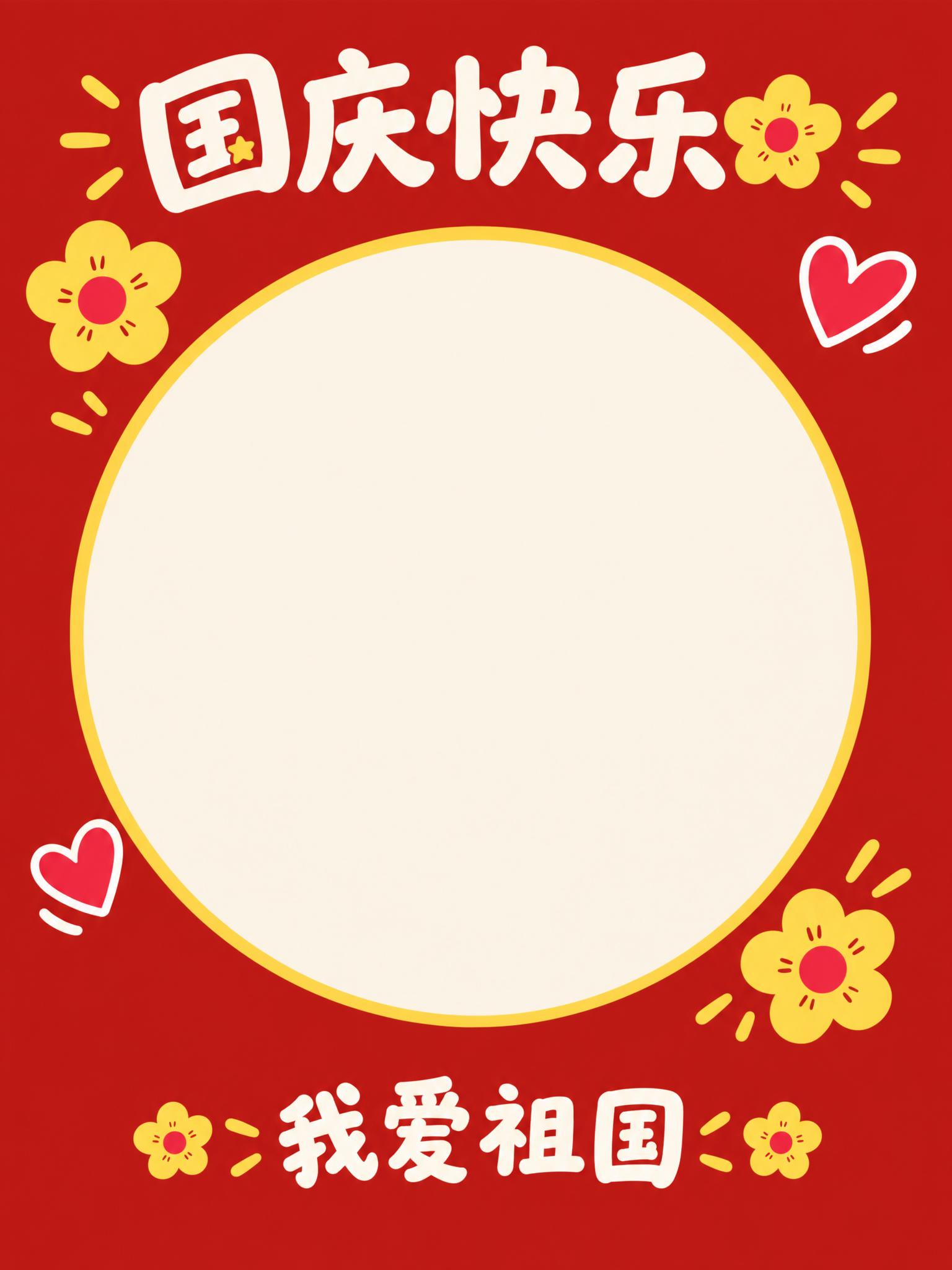 卡通简约风格节日打卡相框，红色为主色调，中间内空区域为圆形，圆… - 图片创意预览