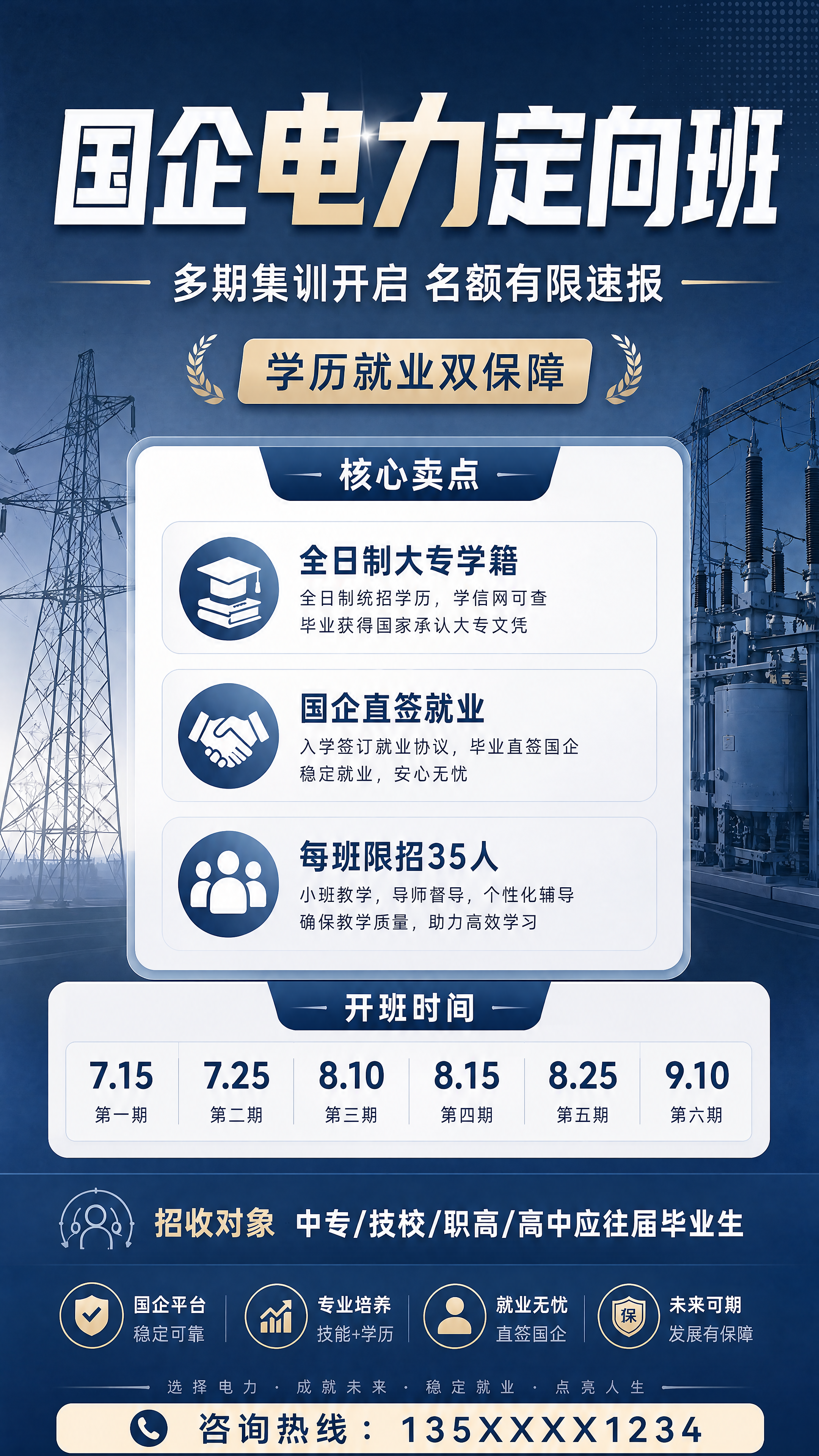 在现有国企电力定向班招生海报底部添加一个联系方式区域，保留原海… - 图片创意预览
