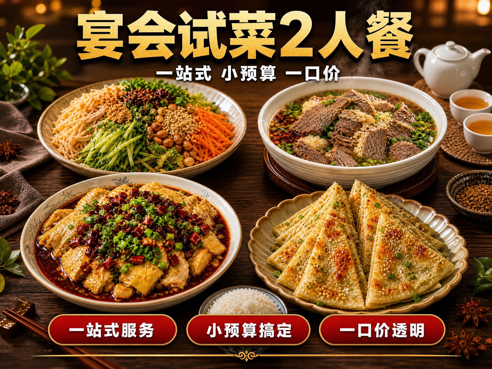 [单张主图] 宴会试菜2人餐，爆款促销感路线，抖音平台4:3比… - 图片创意预览