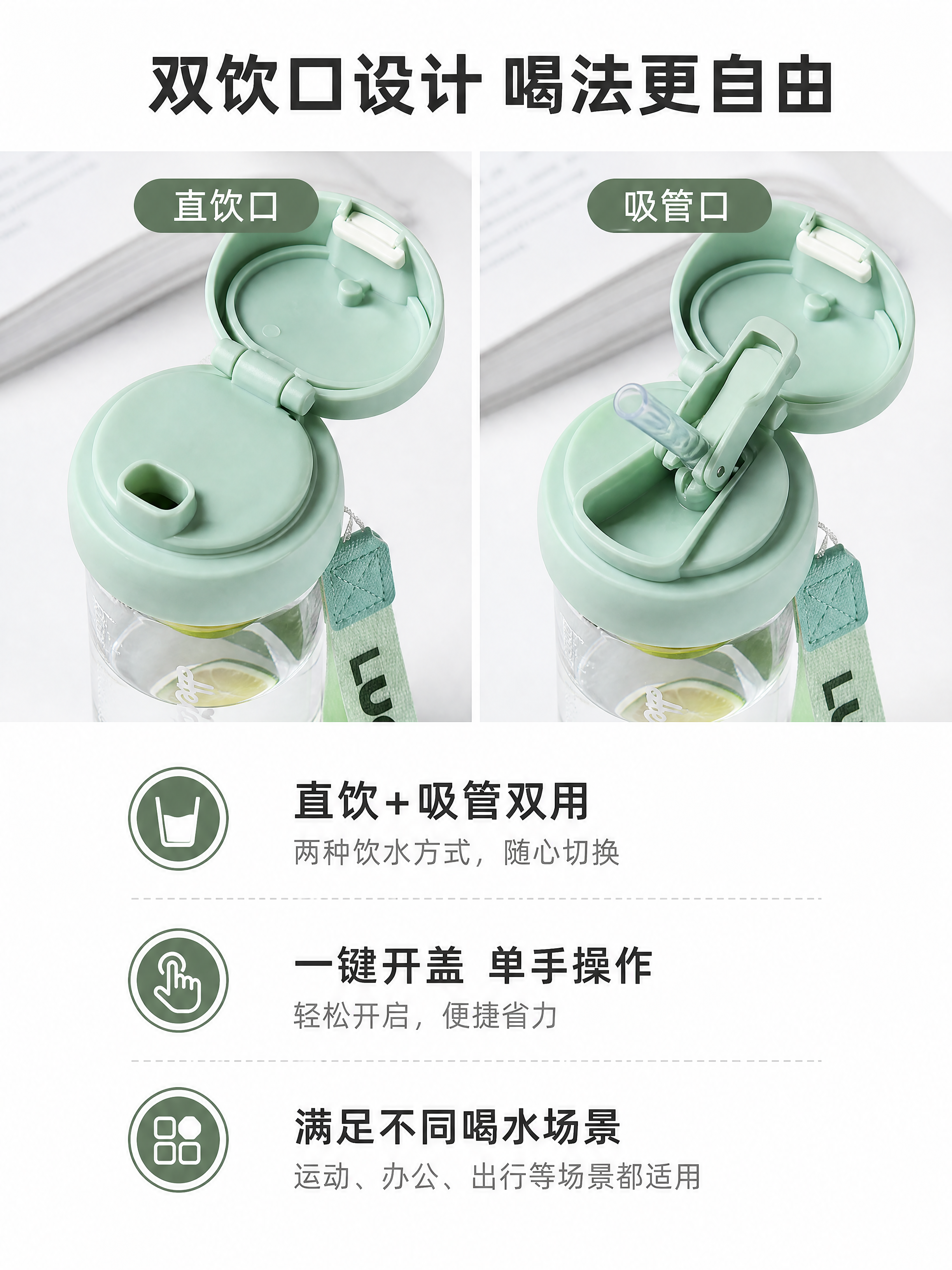[第4屏] 双饮口设计展示，直饮+吸管双用结构特写演示。 [氛… - 图片创意预览