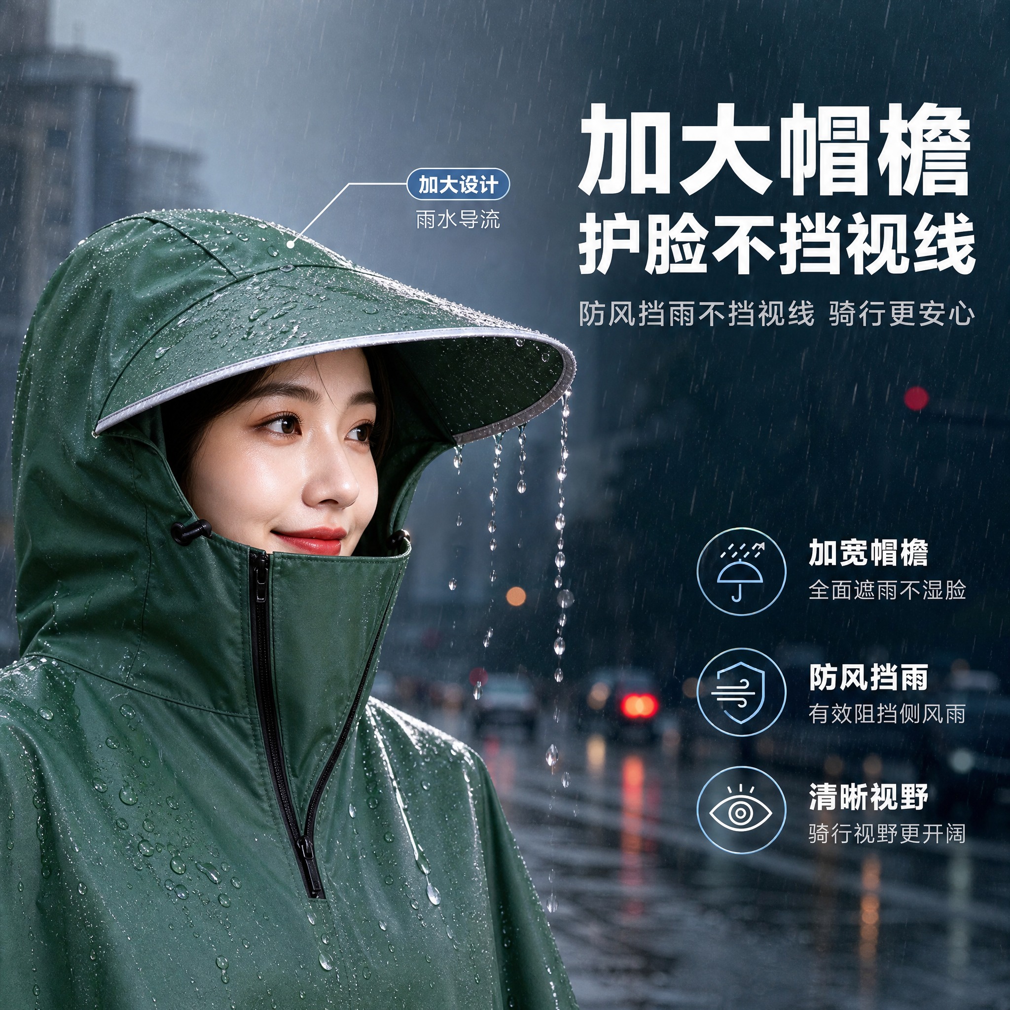 [主图-6] 电动车雨衣加大加厚全身防暴雨骑行雨披 加大帽檐护… - 图片创意预览