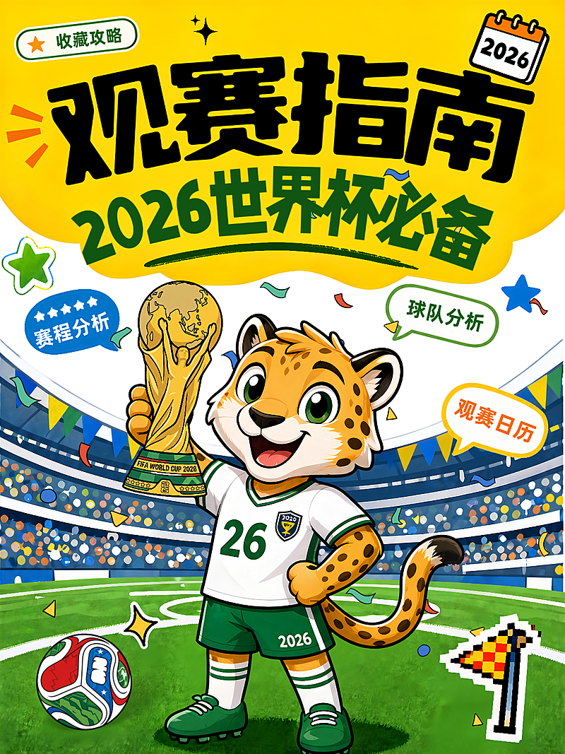 世界杯观赛指南卡通吉祥物大字活泼风小红书封面