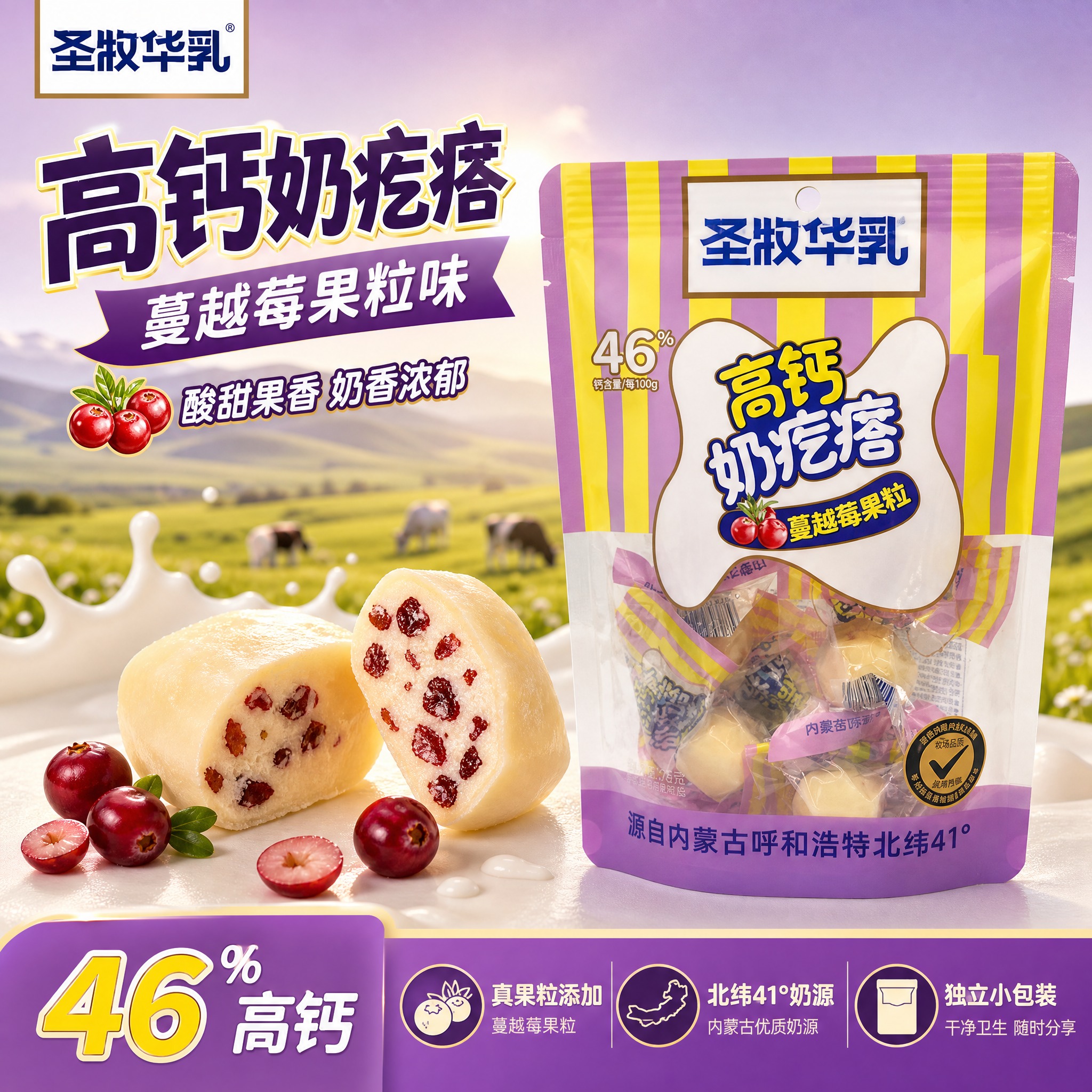 [主图-8] 圣牧华乳高钙奶疙瘩蔓越莓果粒 爆款促销感主图，突… - 图片创意预览