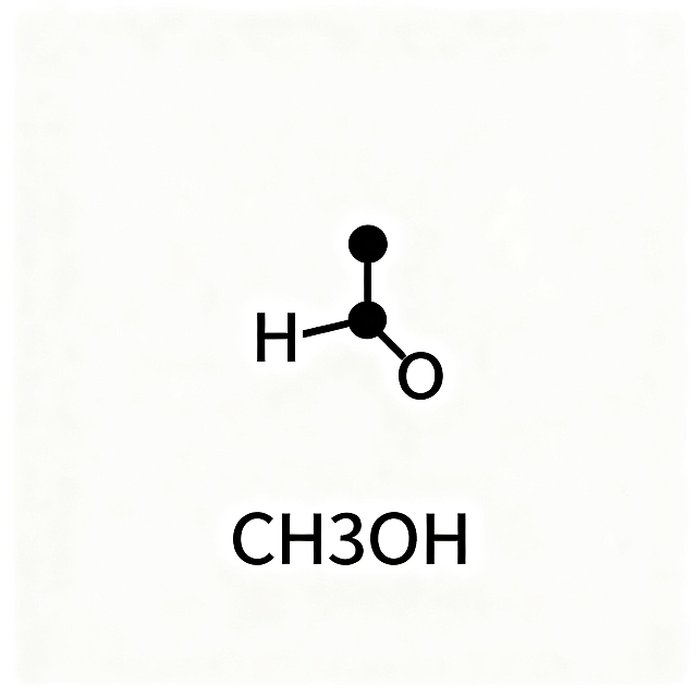 清晰展示甲醇的结构式和化学式CH3OH，化学科普图，白底，简洁明了