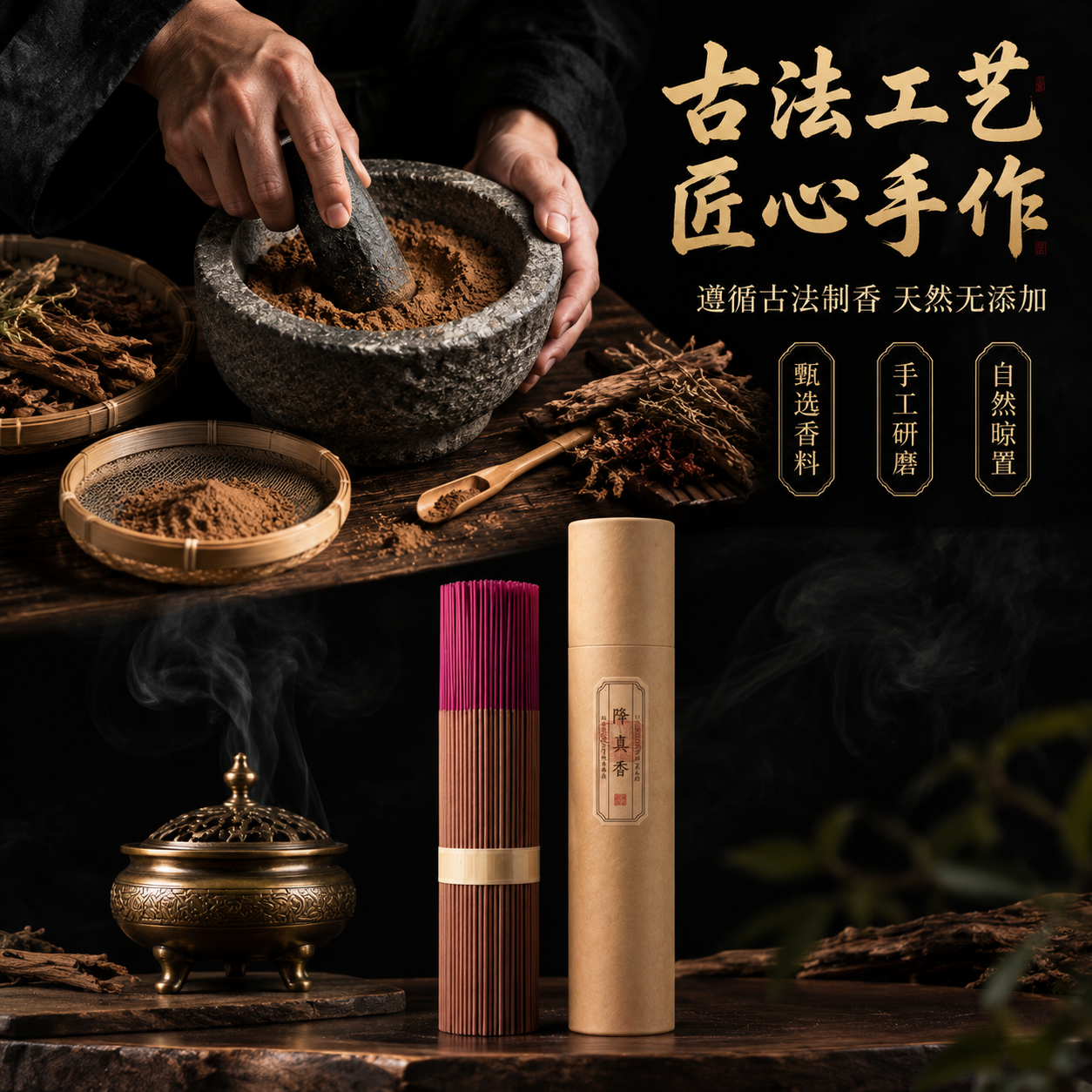 [主图-3] 古法工艺卖点 匠心手作 传统制香 [统一基调]… - 图片创意预览