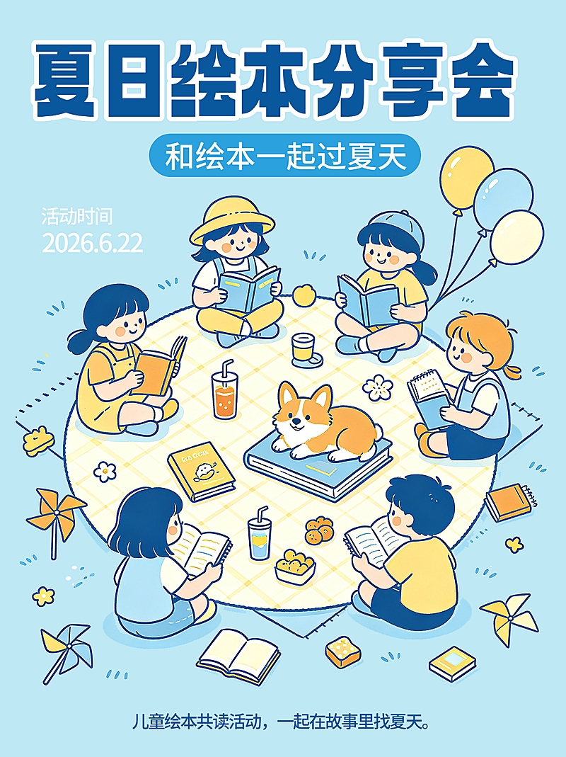 夏日绘本分享会活动宣传预告童趣风小红书封面
