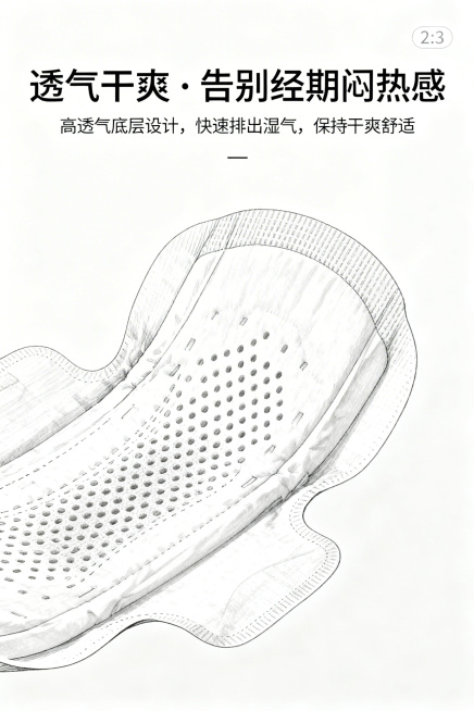 2:3竖屏，高端插画风线稿，现代主义轻奢风格，杂志级精致排版，不展示产品包装，以线稿可视化方式呈现透气干爽功能。画面中心为透气孔线稿特写，背景为纯净珍珠白的简洁轮廓，模拟空气流通的线稿场景，主标题为「预览效果