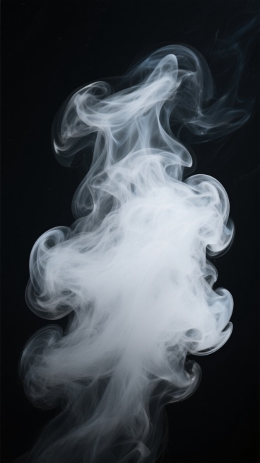 纯黑背景上，一团造型自然、形态飘逸的白色烟雾，烟雾整体呈现出由下至上逐渐升腾扩散的动态感，底部相对凝聚、边缘略带灰调，中部蓬松饱满、质感轻盈，顶部则逐渐消散、边缘柔和模糊，烟雾内部有细腻的层次感和微妙的光影变化，整体营造出一种空灵、神秘而又宁静的氛围，具有高分辨率的细腻质感和清晰的细节表现。预览效果