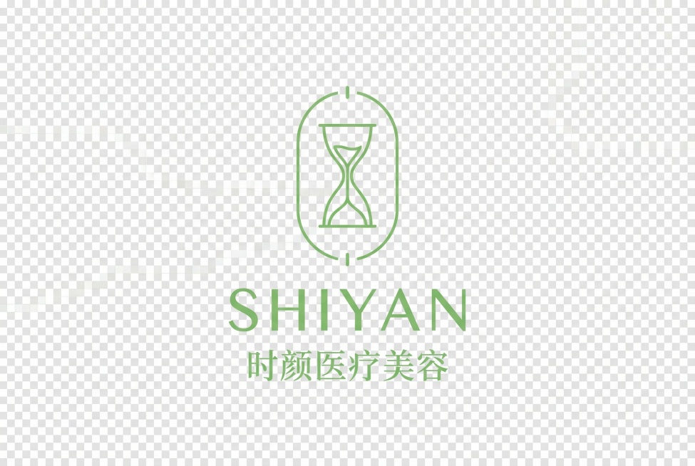 参考上传的带顶部底部小短线椭圆外框的纤细简约LOGO风格，设计时颜医疗美容（英文SHIYAN）品牌LOGO，主色调为春天绿，搭配纤细简约的图形化时间沙漏元素，透明背景，现代简约风格，有高识别度与记忆点预览效果